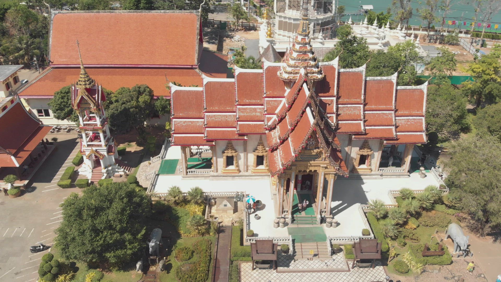 Wat Chalong, famous Buddhist temple in Phuket. Orbiting shot 