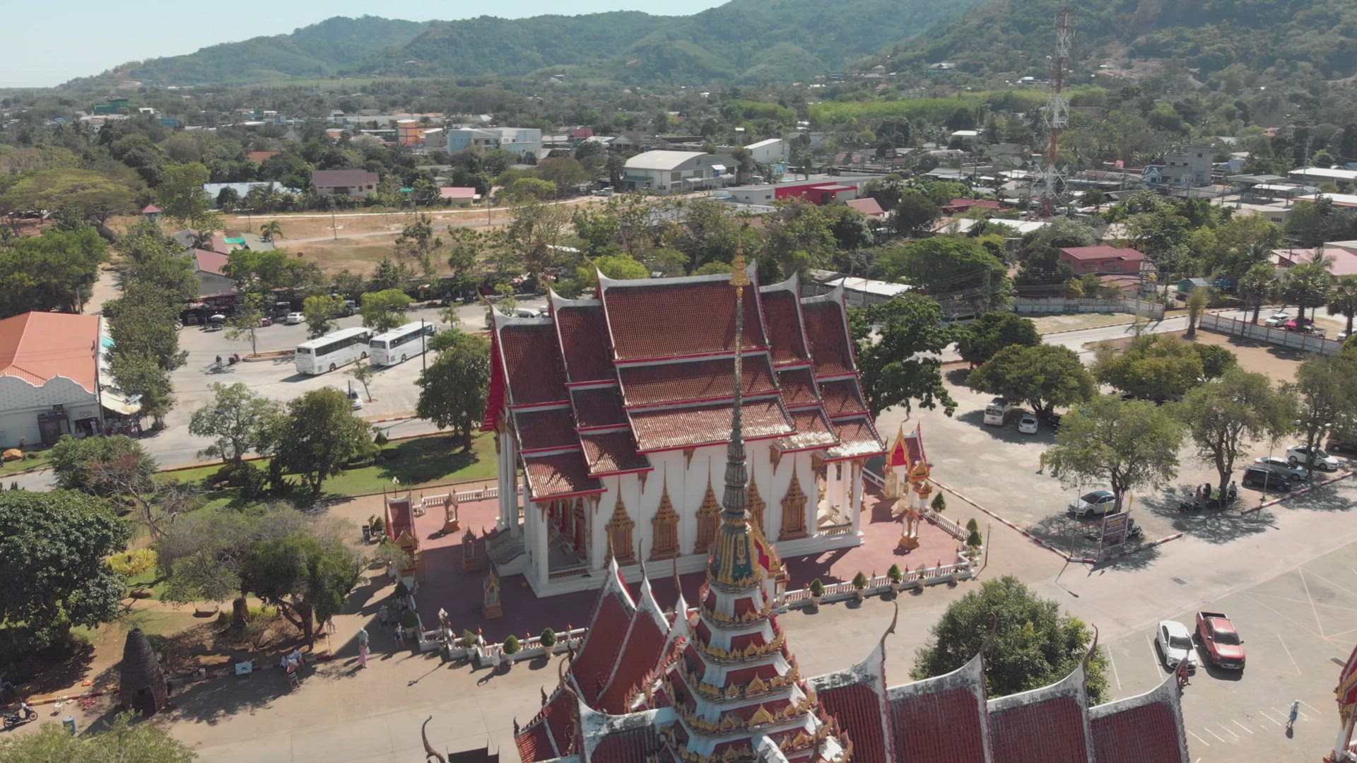 Wat Chalong, Buddhist temple in Phuket's Chalong Bay. Aerial view