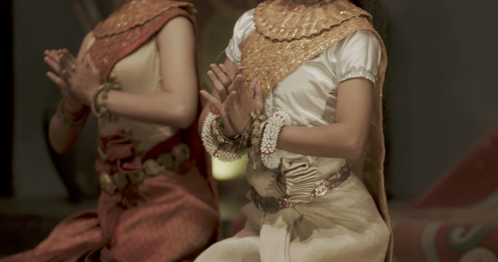 Cambodia ballet dancers move hands, long medium tilt