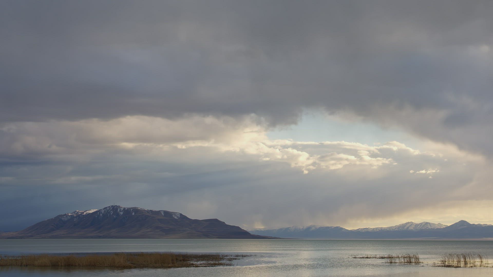 Time lapse of storm clouds moving over Utah Lake