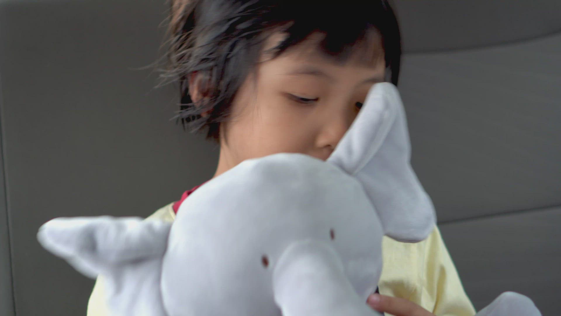 Chinese girl hug cute elephant plush toy