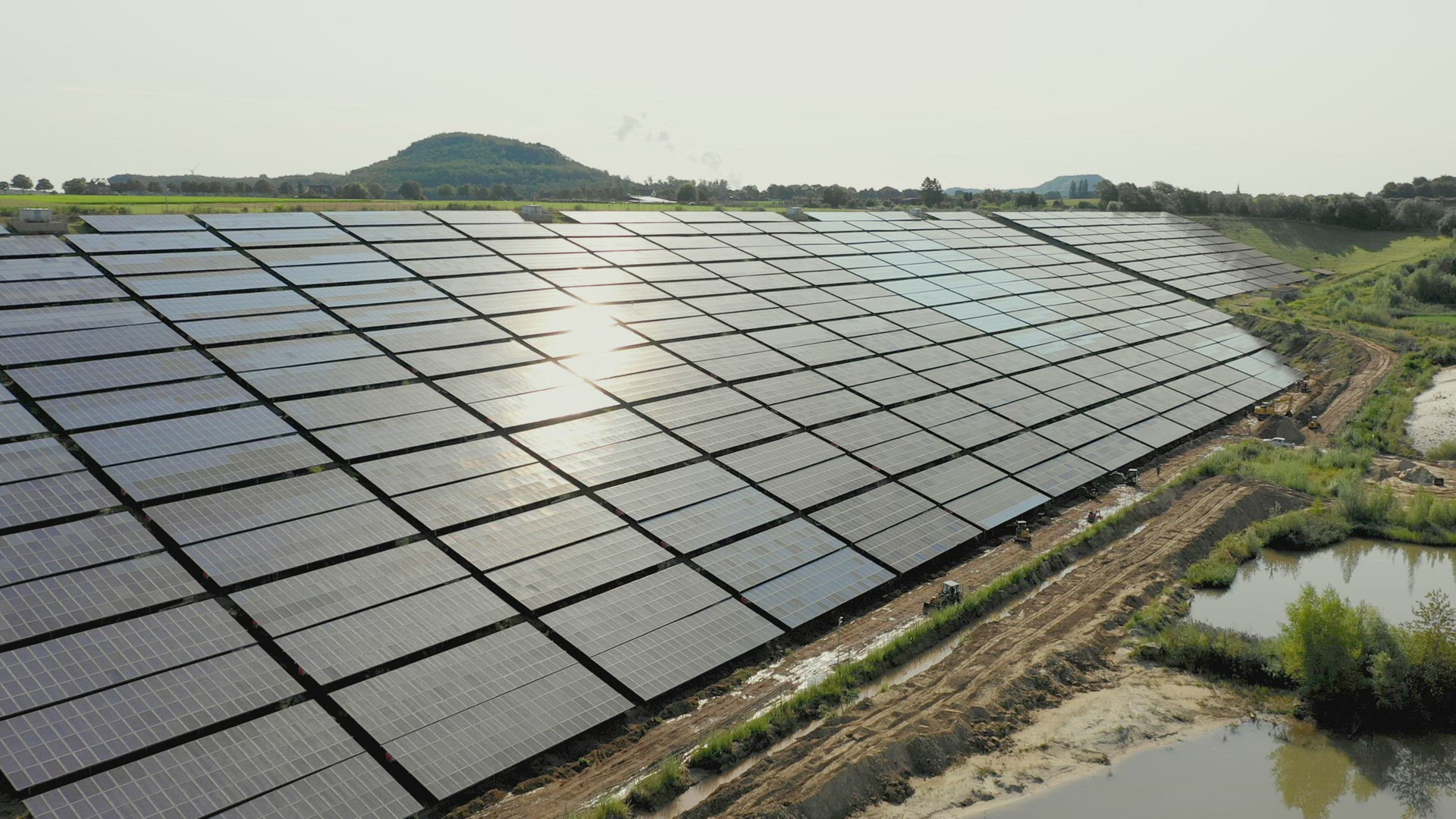 Solar panels on walls of sand mine, Herzogenrath, Germany