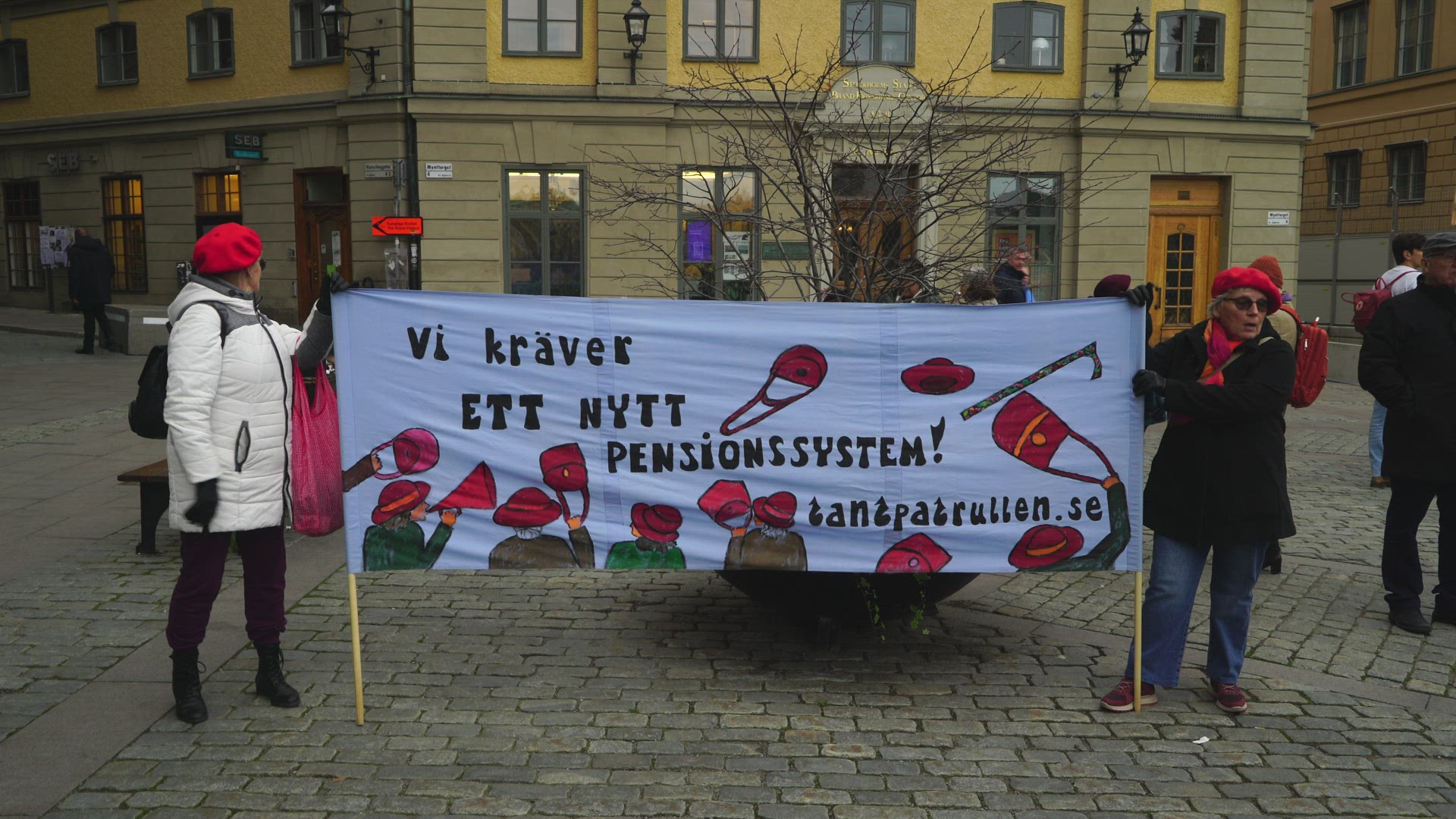 pensioners in demonstration for higher pensions at Mynttorget in Stockholm