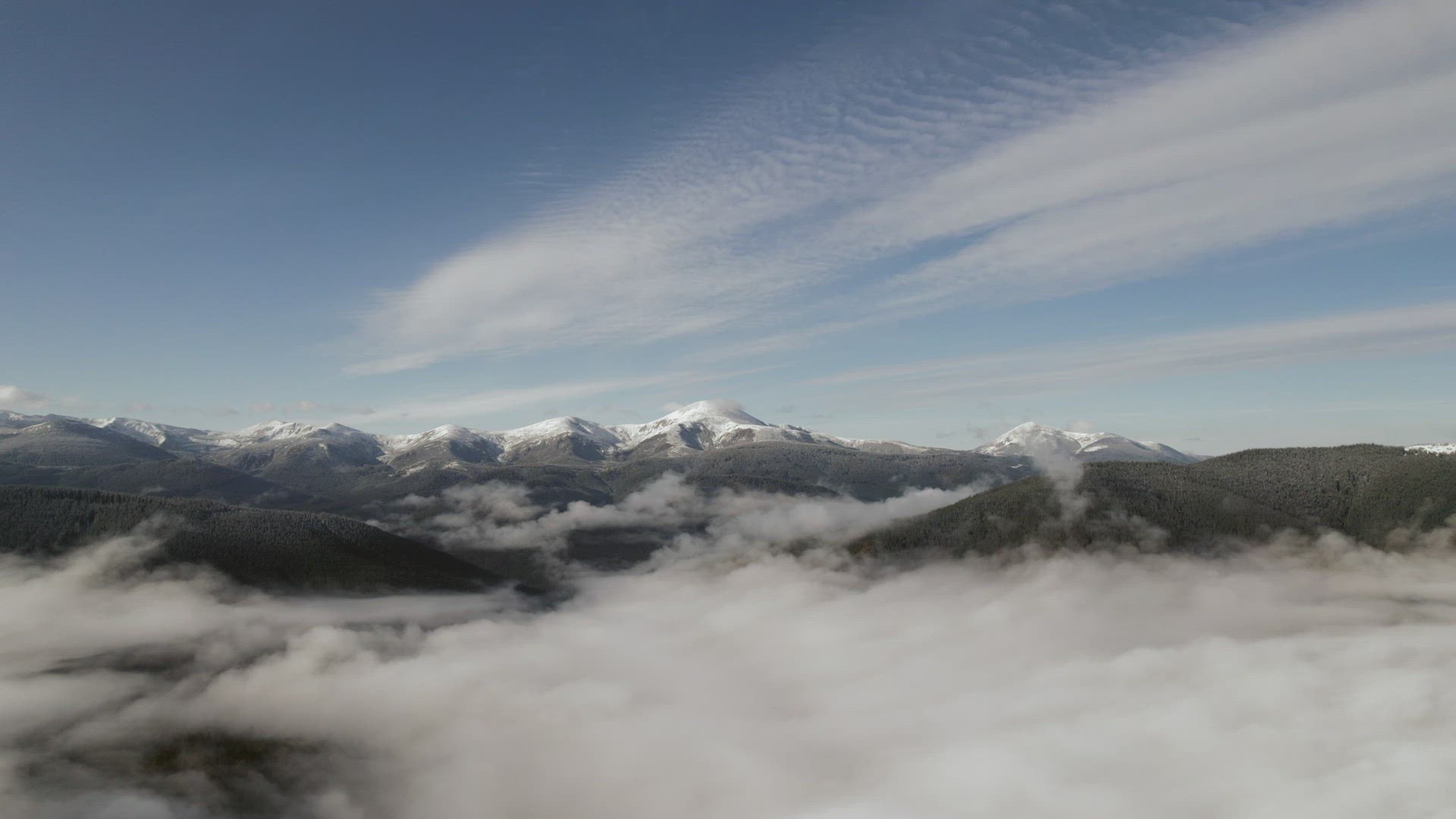 Aerial View Beautiful Clouds Above The Clear Sky And Mountain High