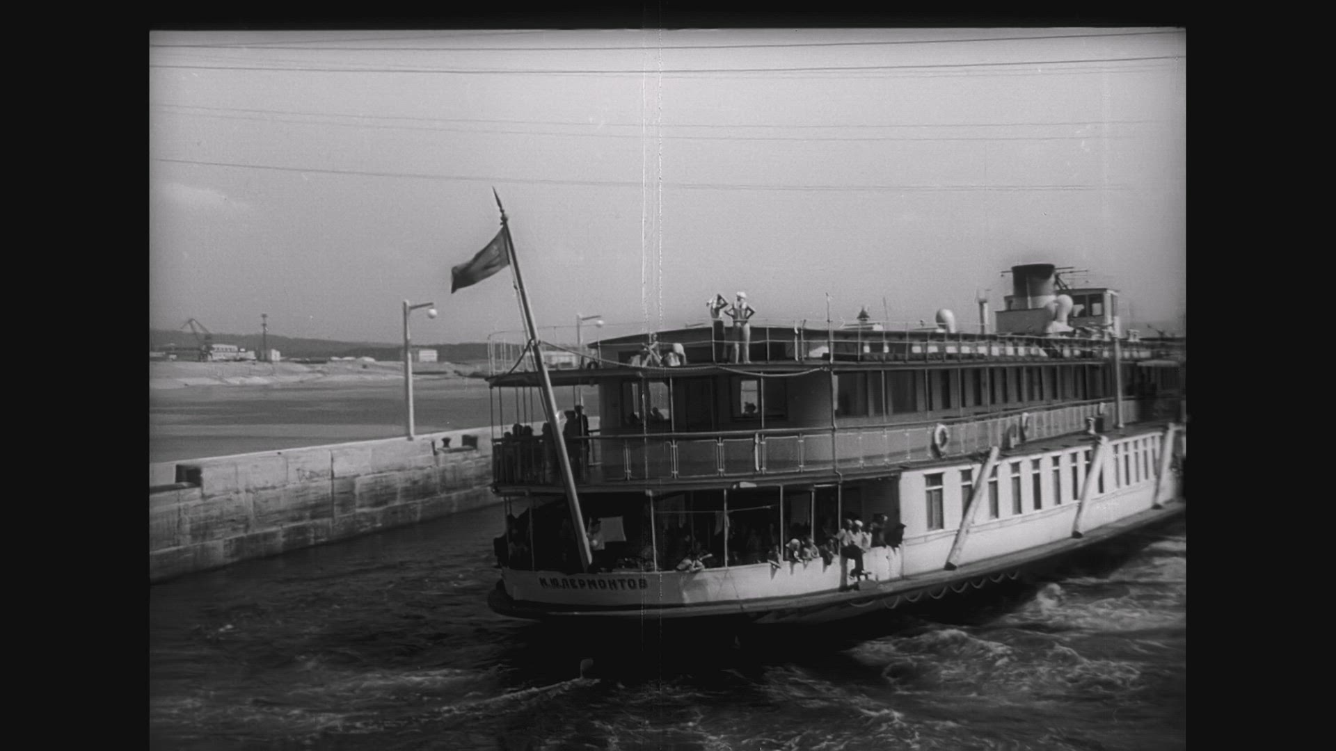 River boat and passing gas tanks and aerial shots of grain harvesting on the Volga River