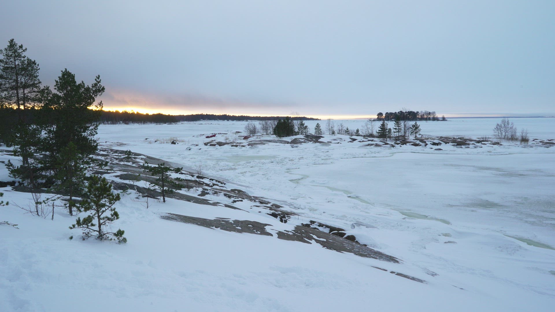 view over snowy coastal landscape in Finland - Fäboda