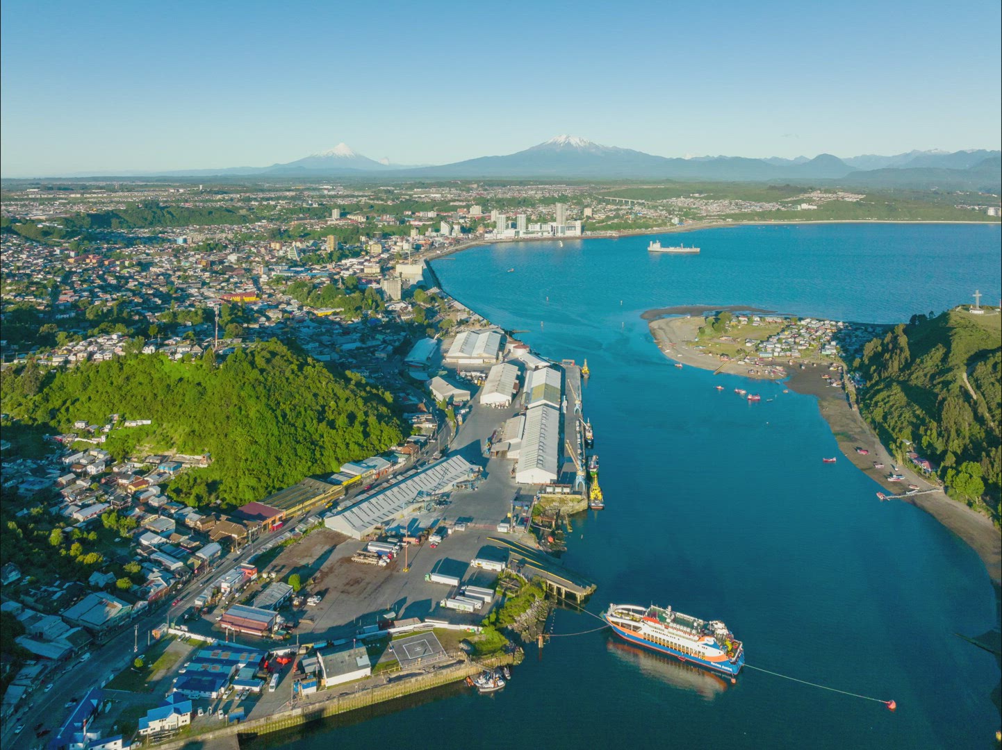 Aerial Time lapse Over Tenglo channel With Bay Of Puerto Montt