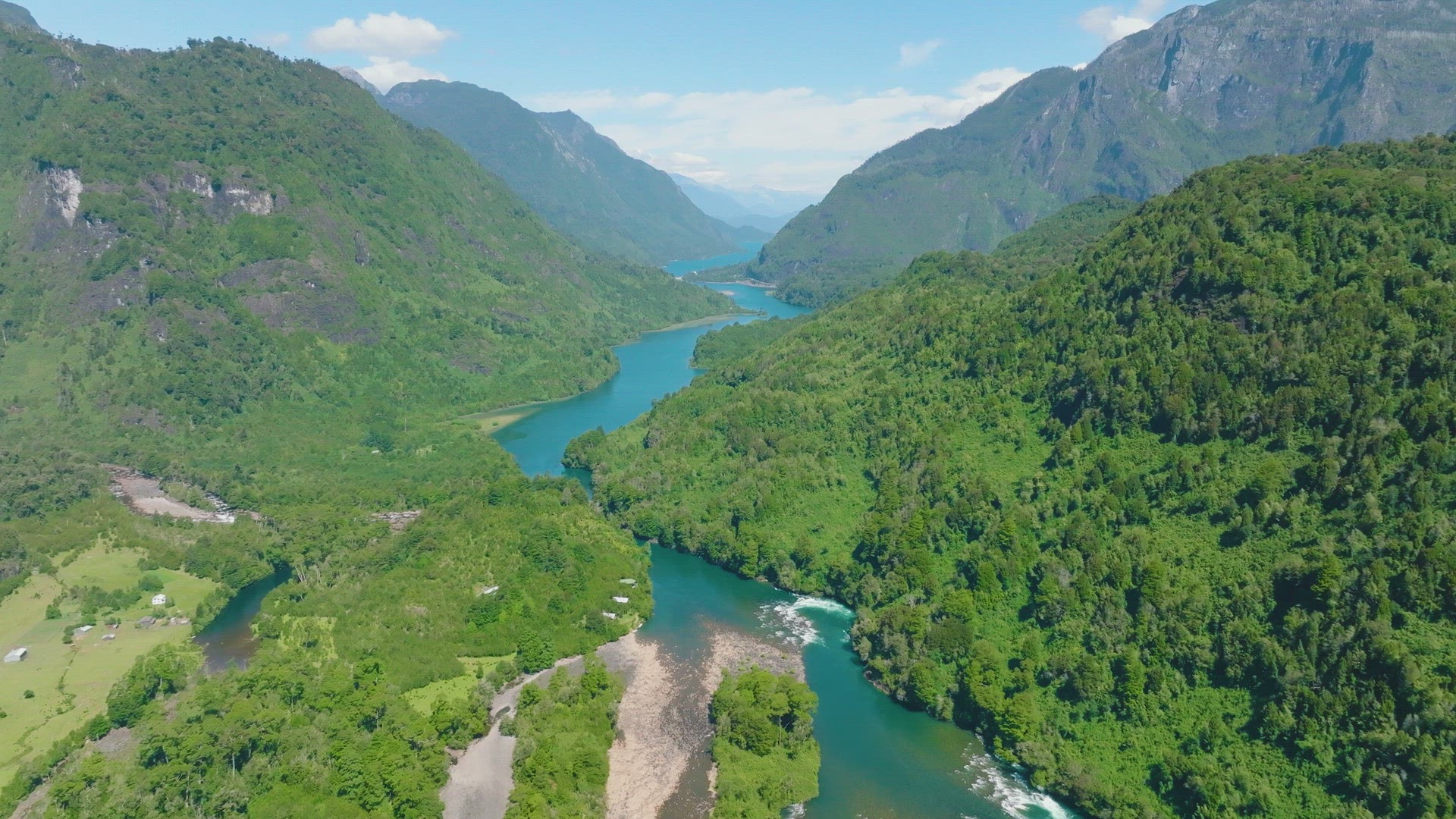 Aerial Over Puelo River In Lake District In Chile