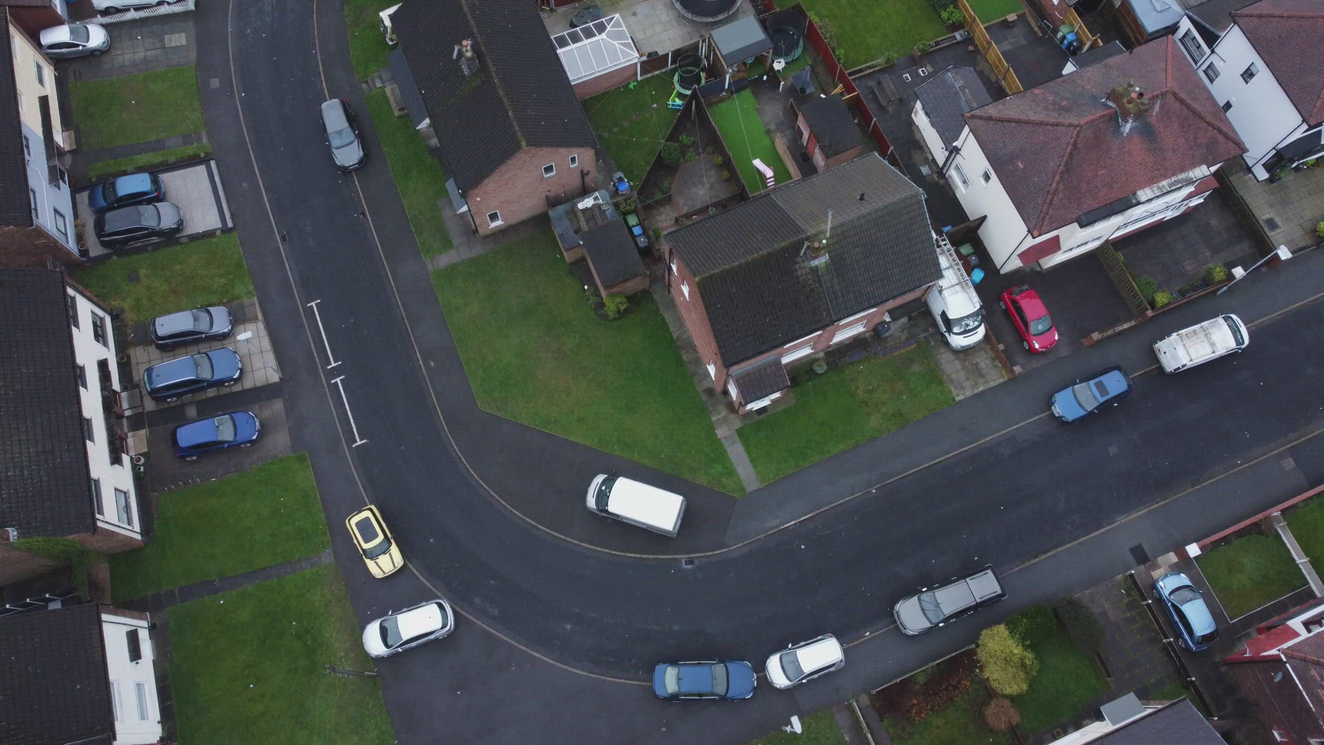 Aerial view rows northern England terraced town houses