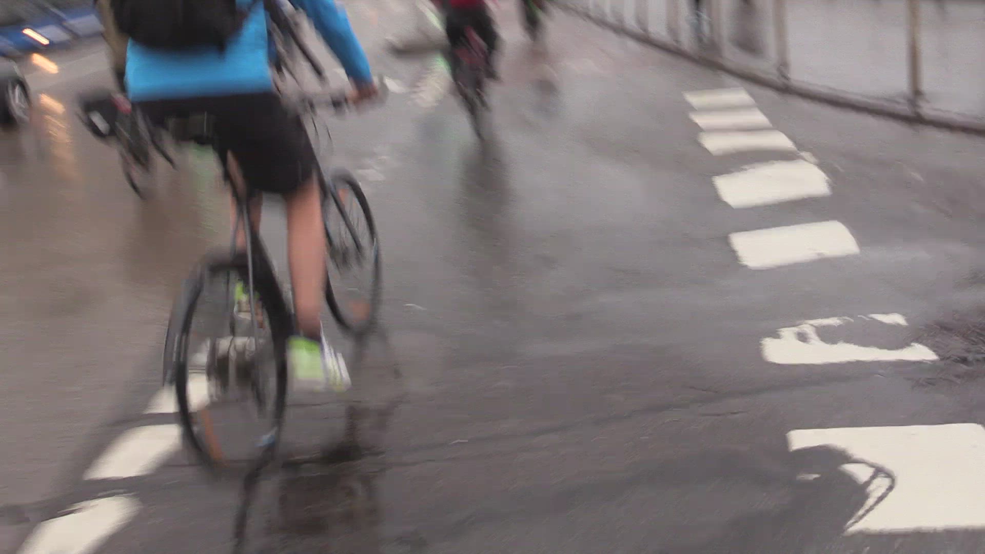 point of view from bicycle - cycling in central Stockholm