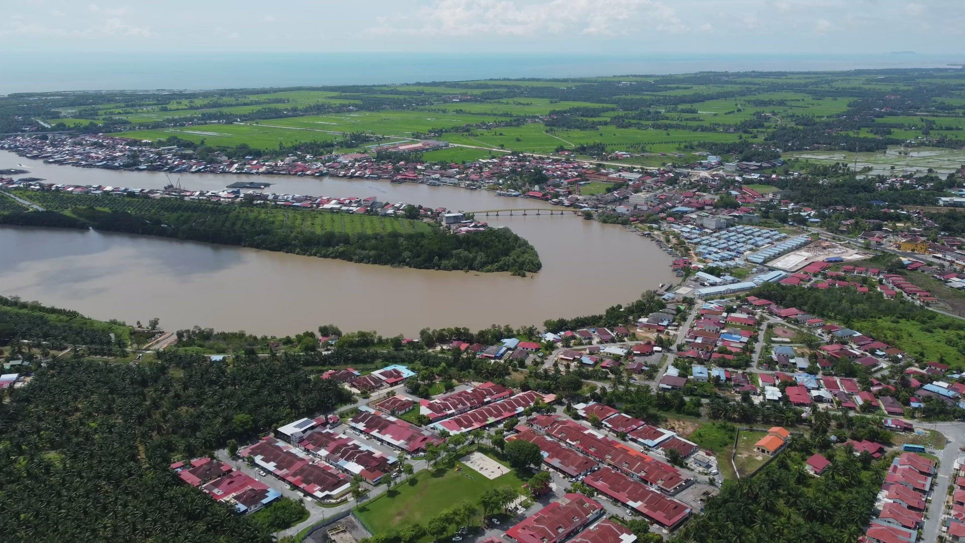 Aerial view residential housing near the Kuala Kurau river