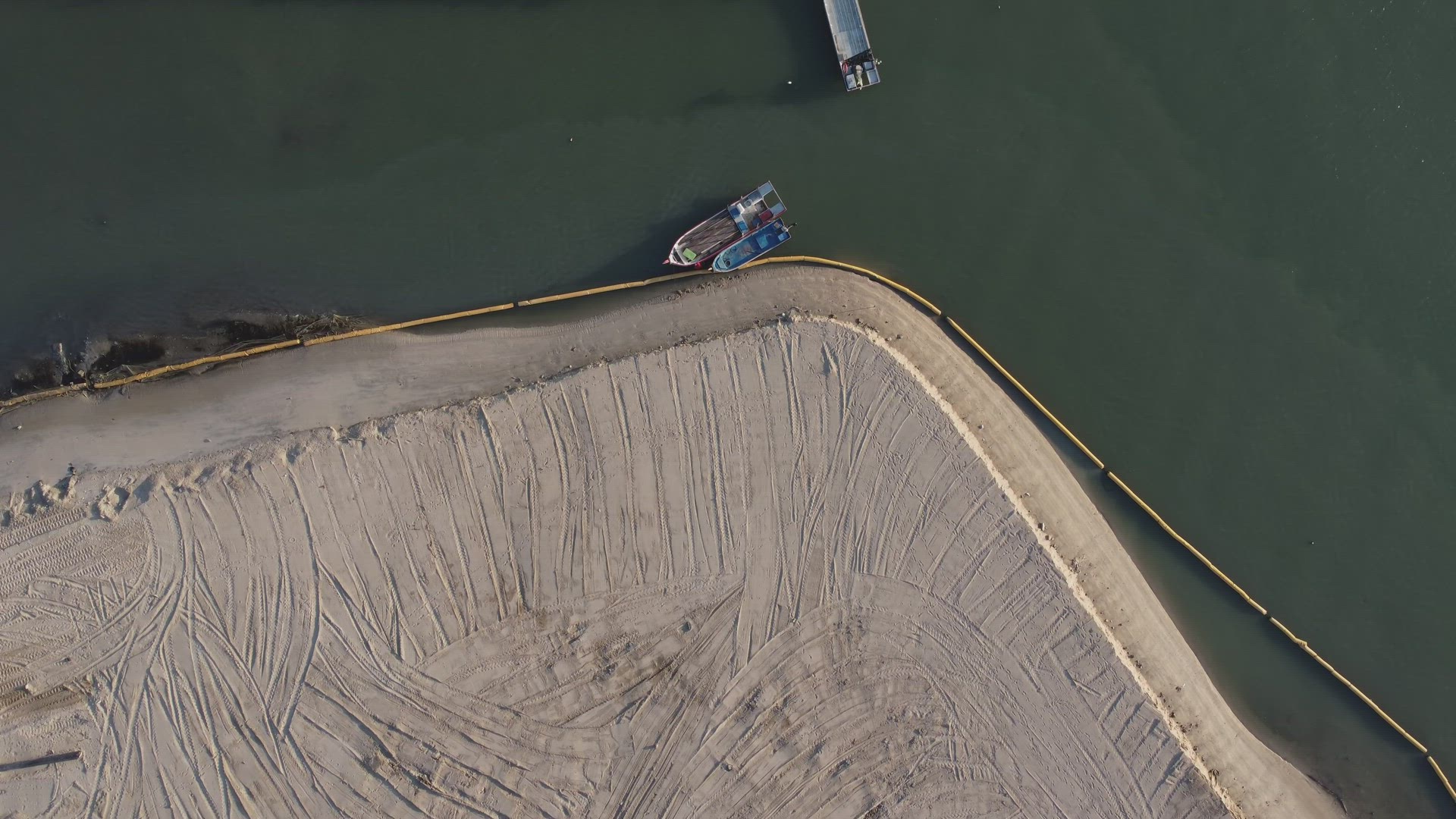 Aerial view reclamation land near the wooden bridge