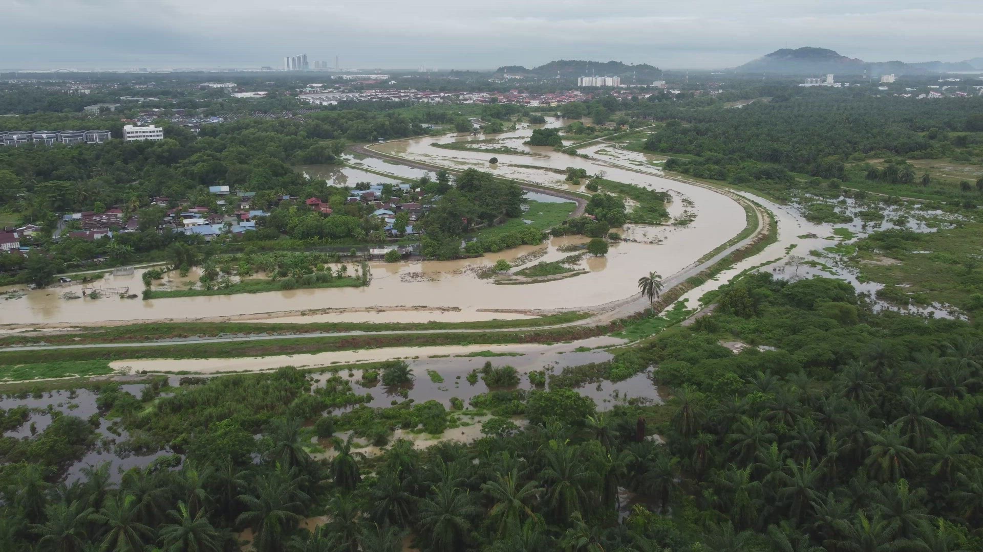 Flooded countryside of Malays village
