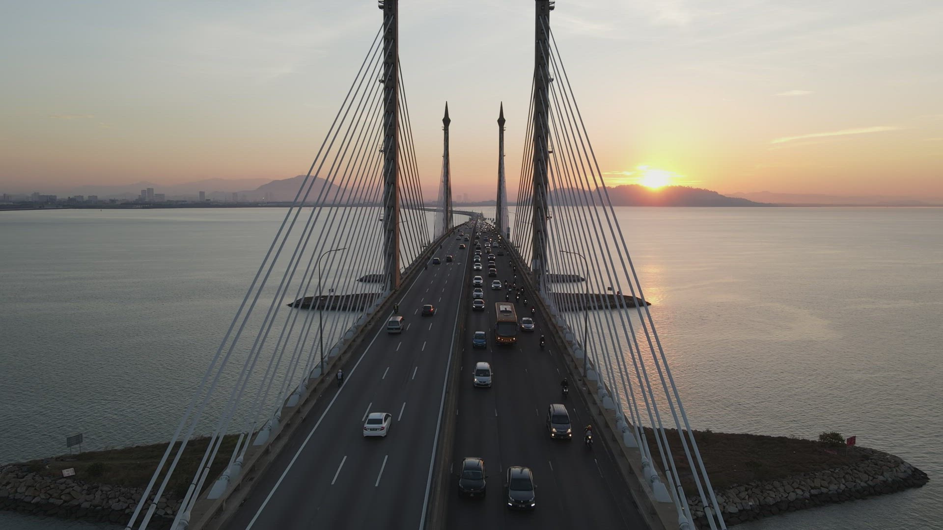 Aerial mover over mid span of Penang Bridge