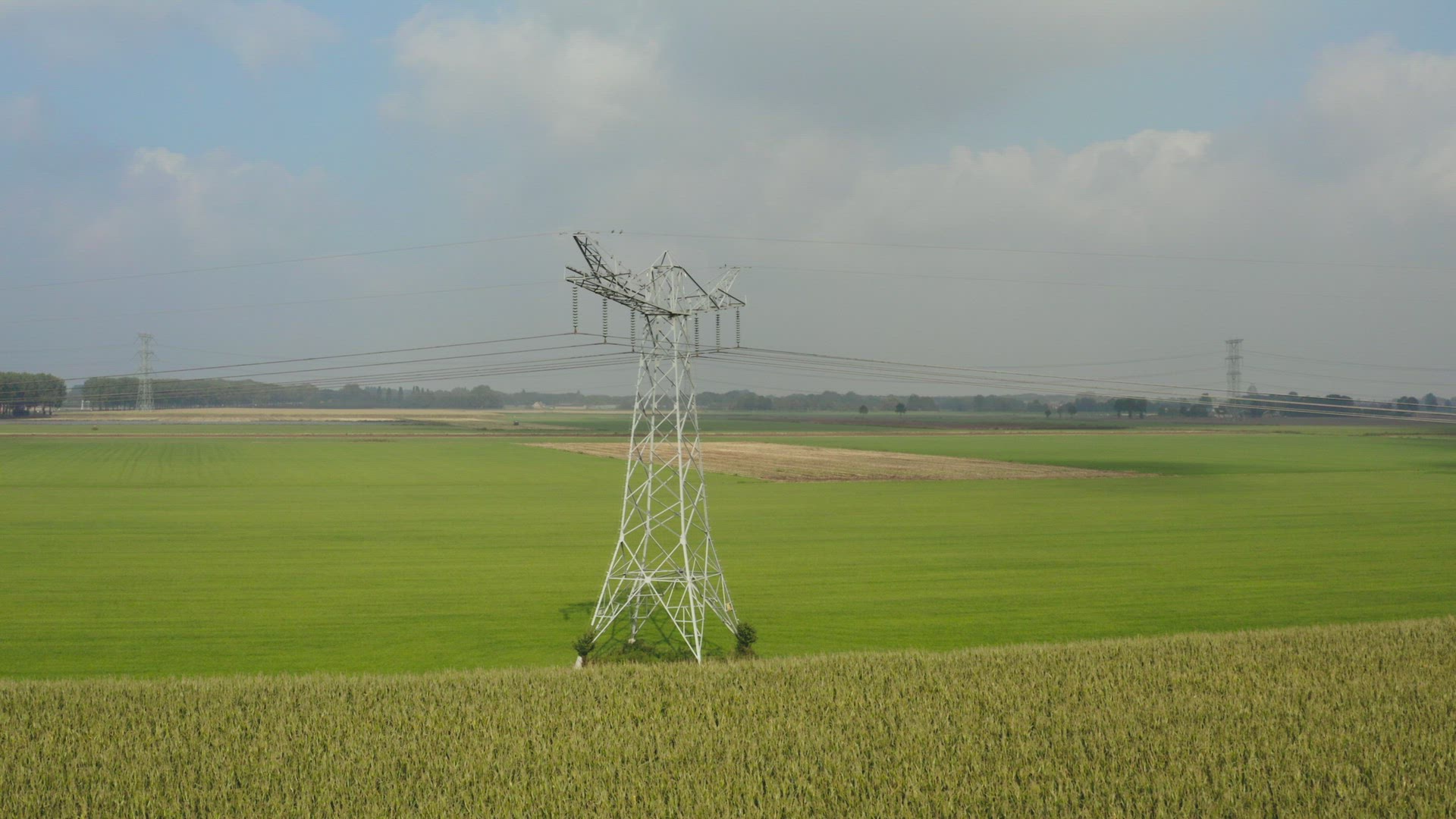 Electricity pylon in green field