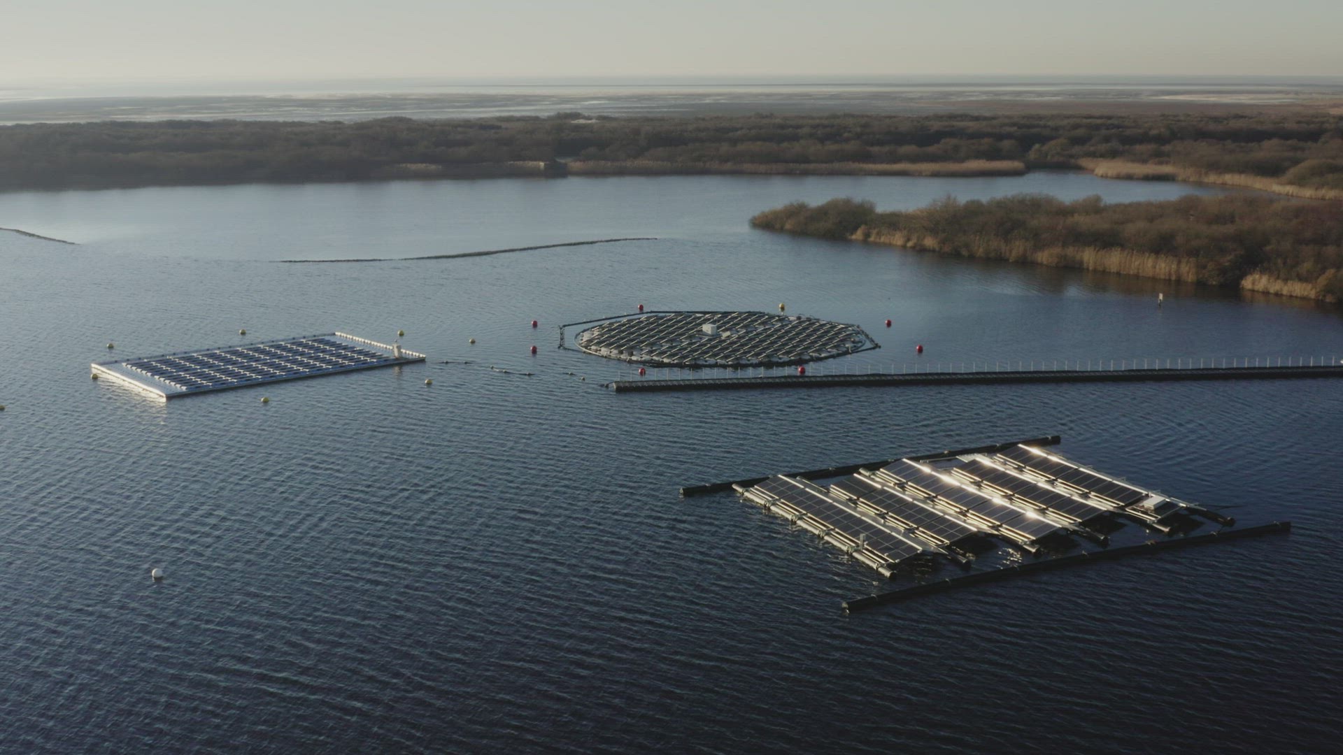 Floating solar panels on lake