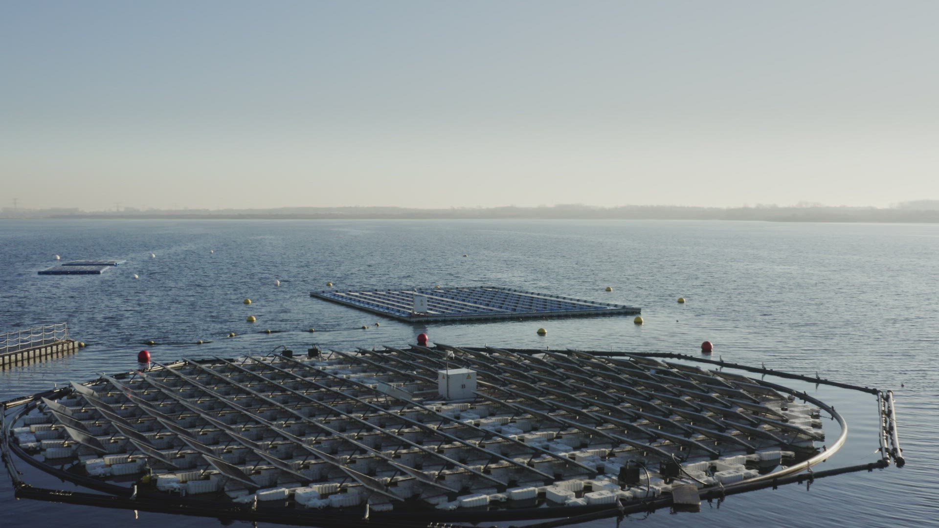 Floating solar panels on lake