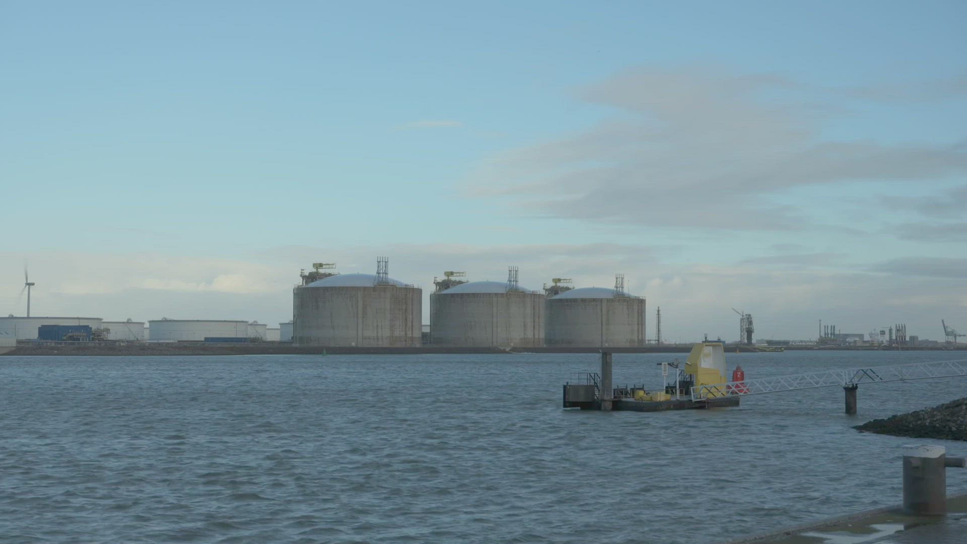 Liquefied Natural Gas (LNG) tanks at dock