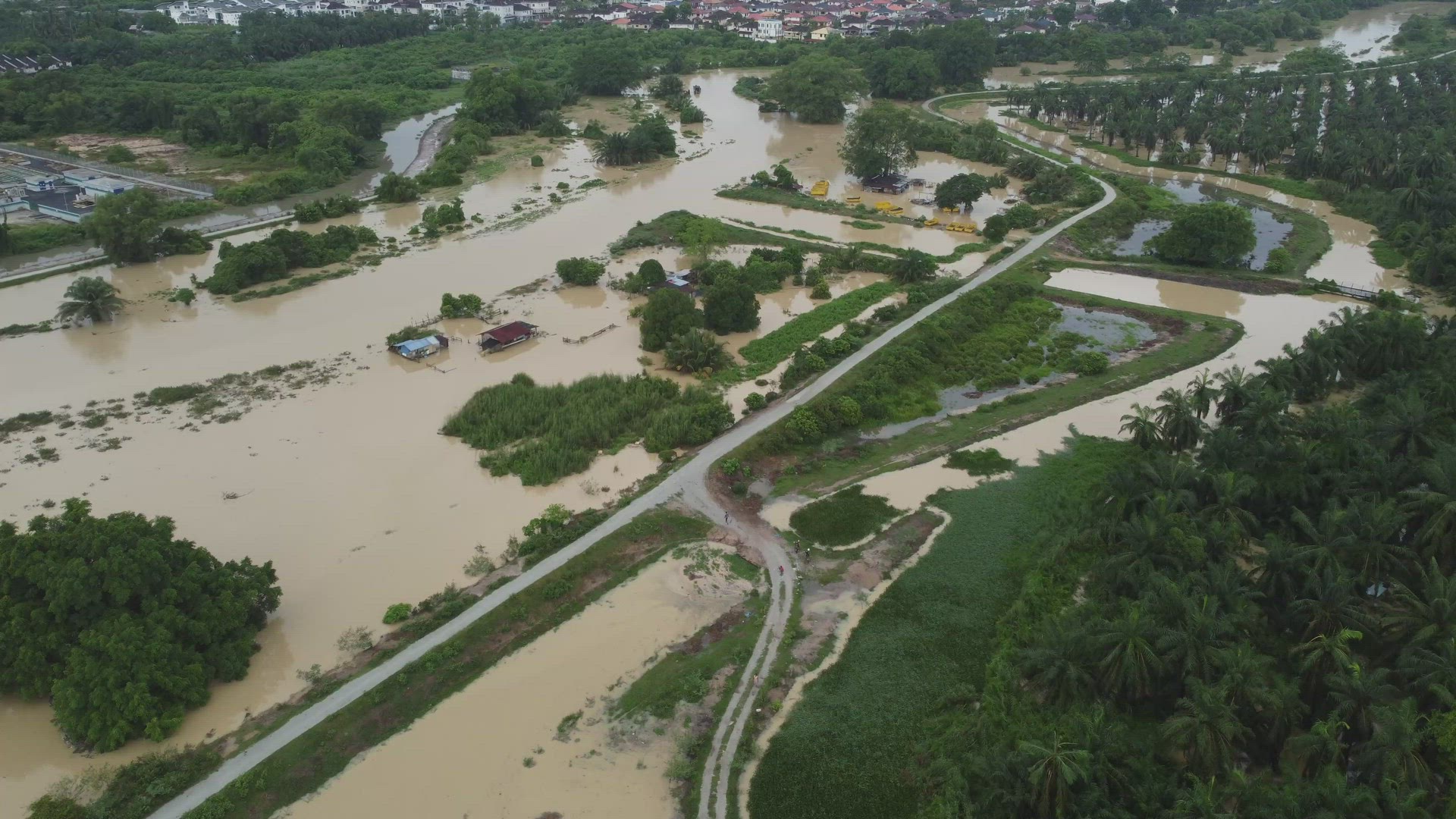 Aerial view flooded Malays house