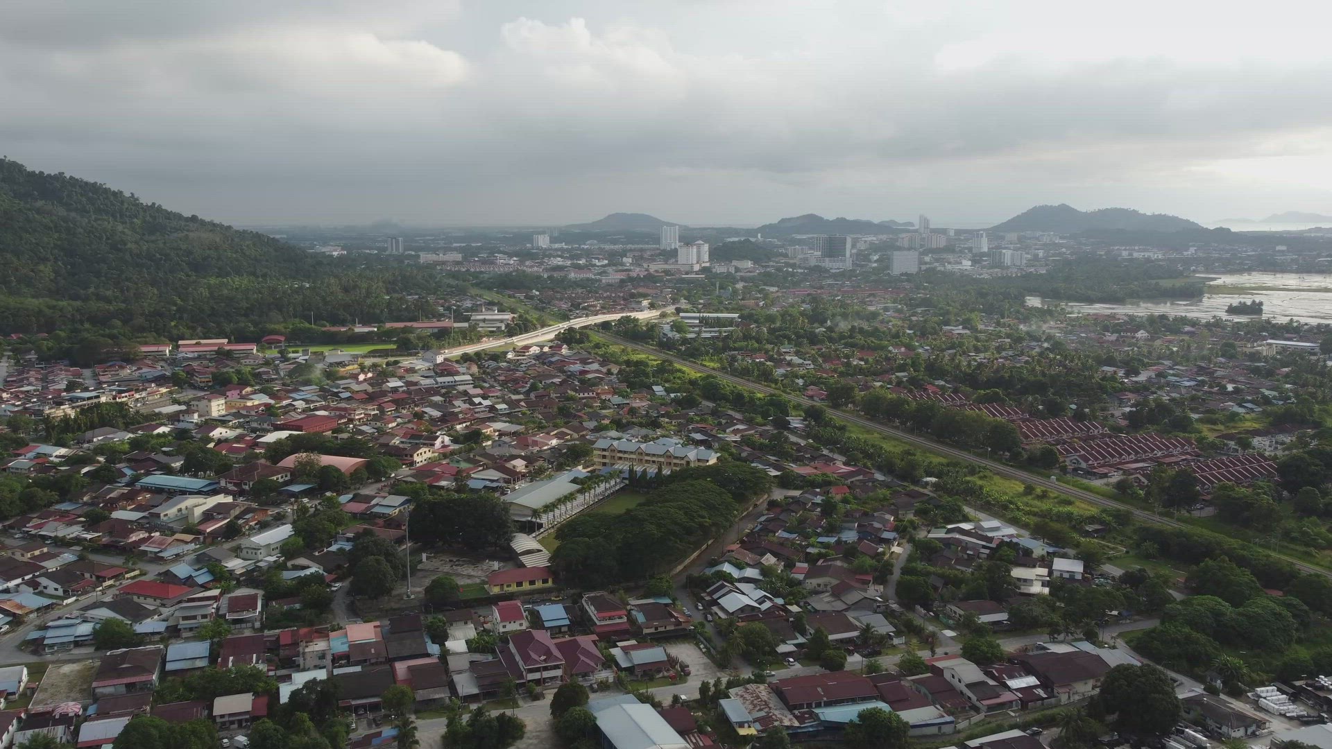 Aerial fly over Berapit village