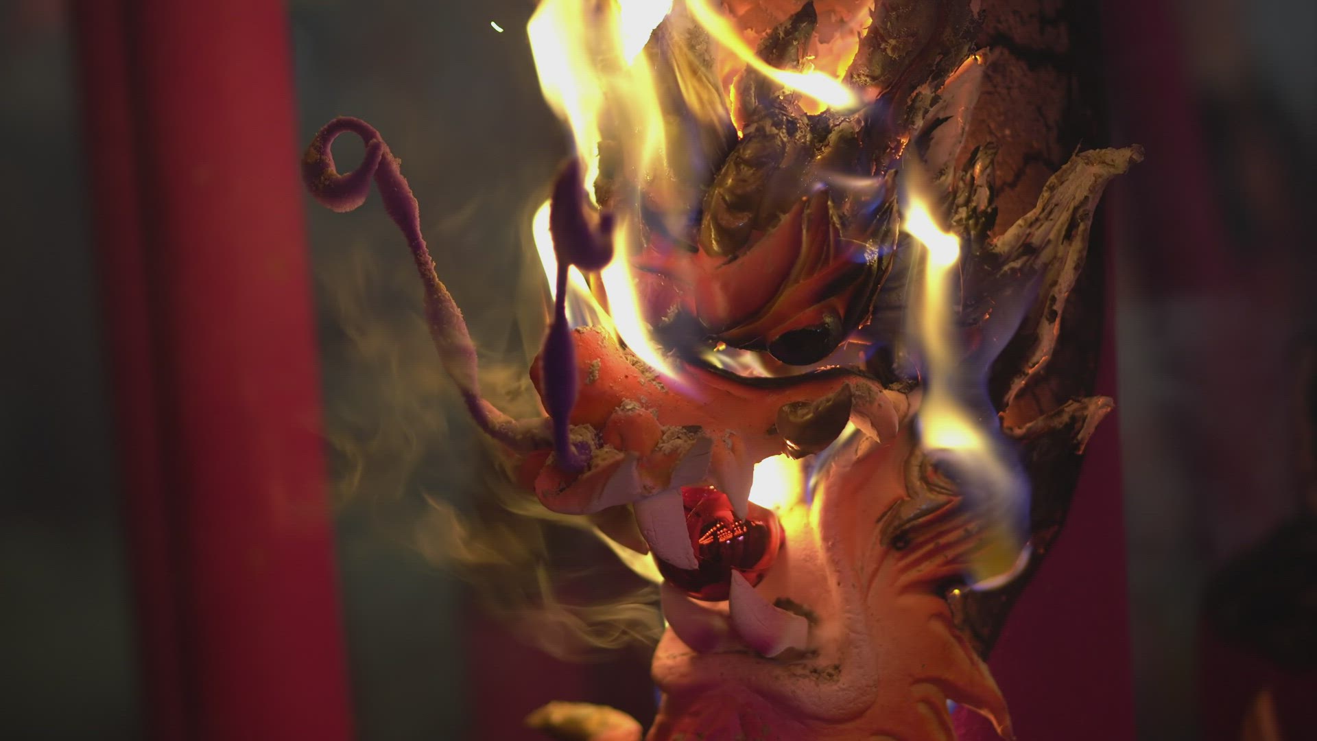 Select focus chinese dragon head incense burn