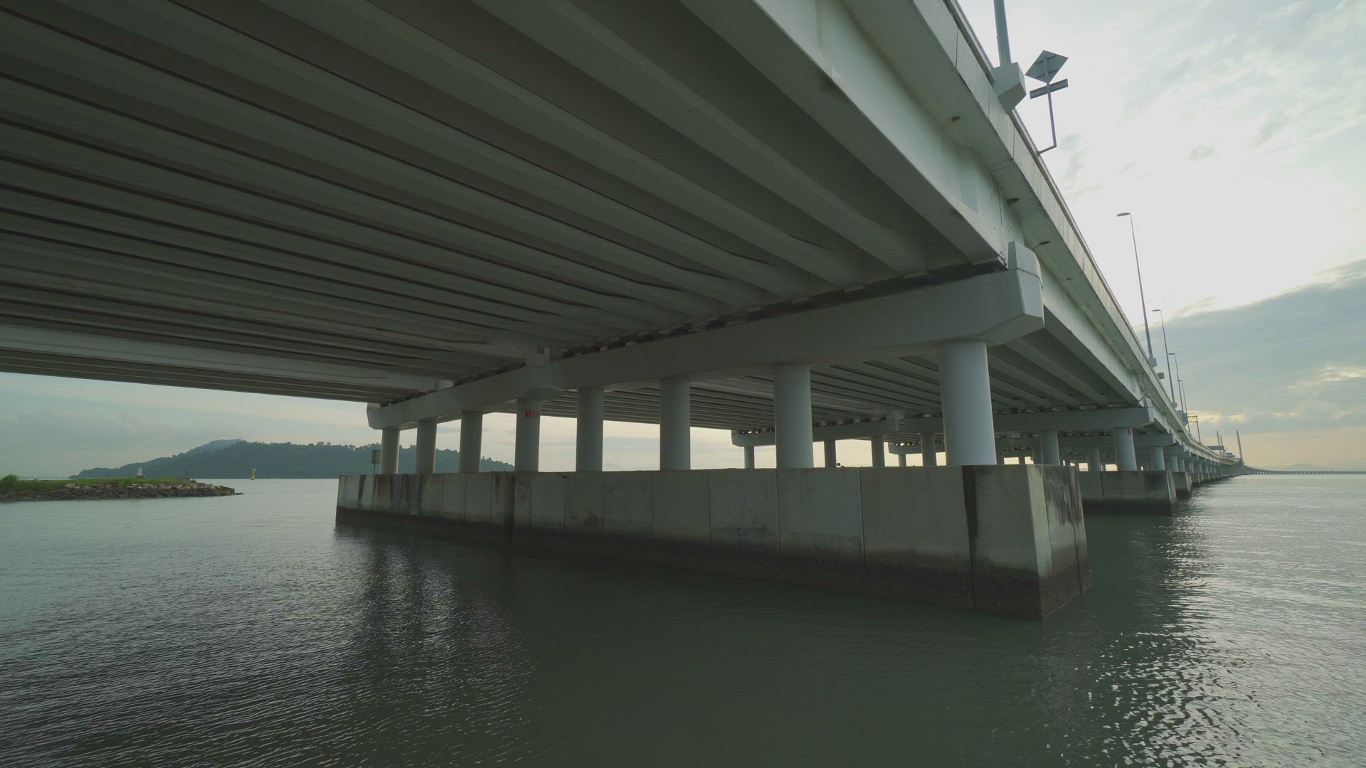 Panning architecture Penang Second Bridge across the sea. 