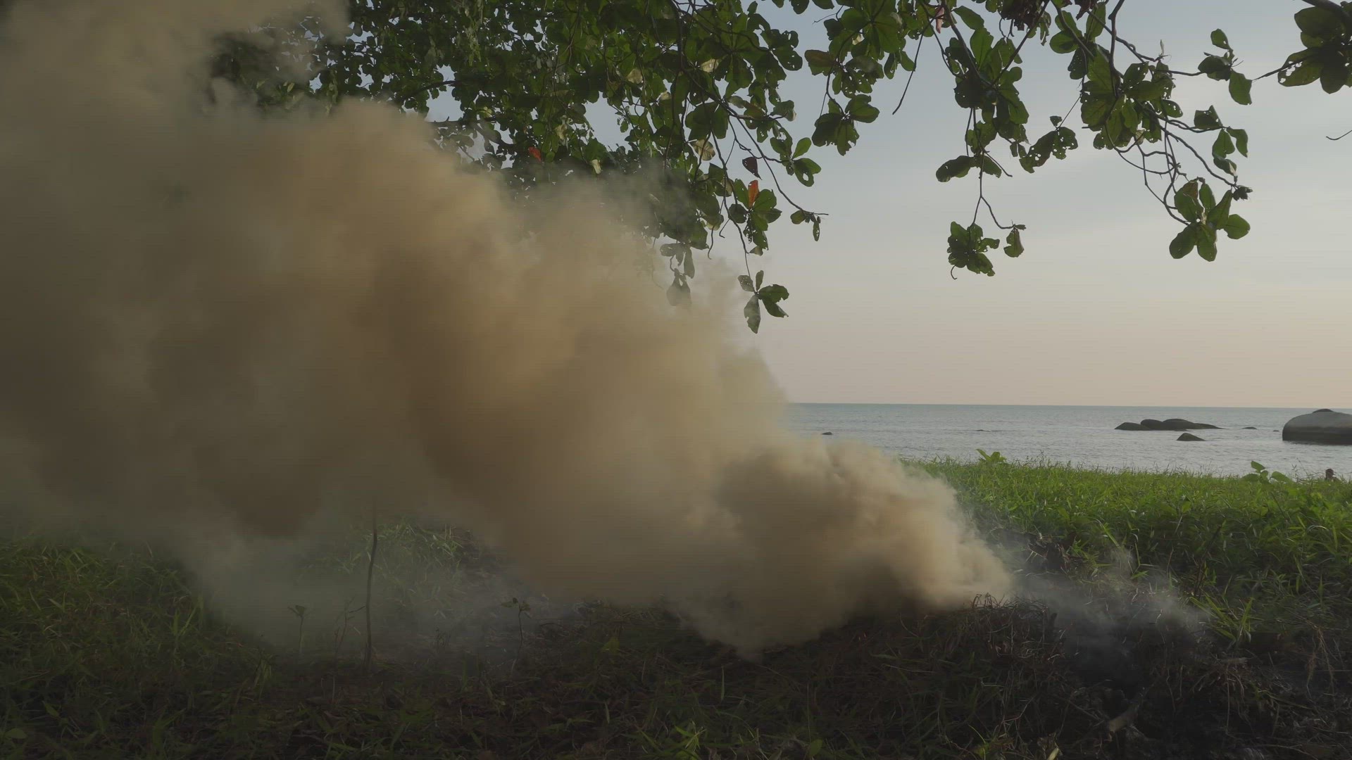Open burn rubbish near sea