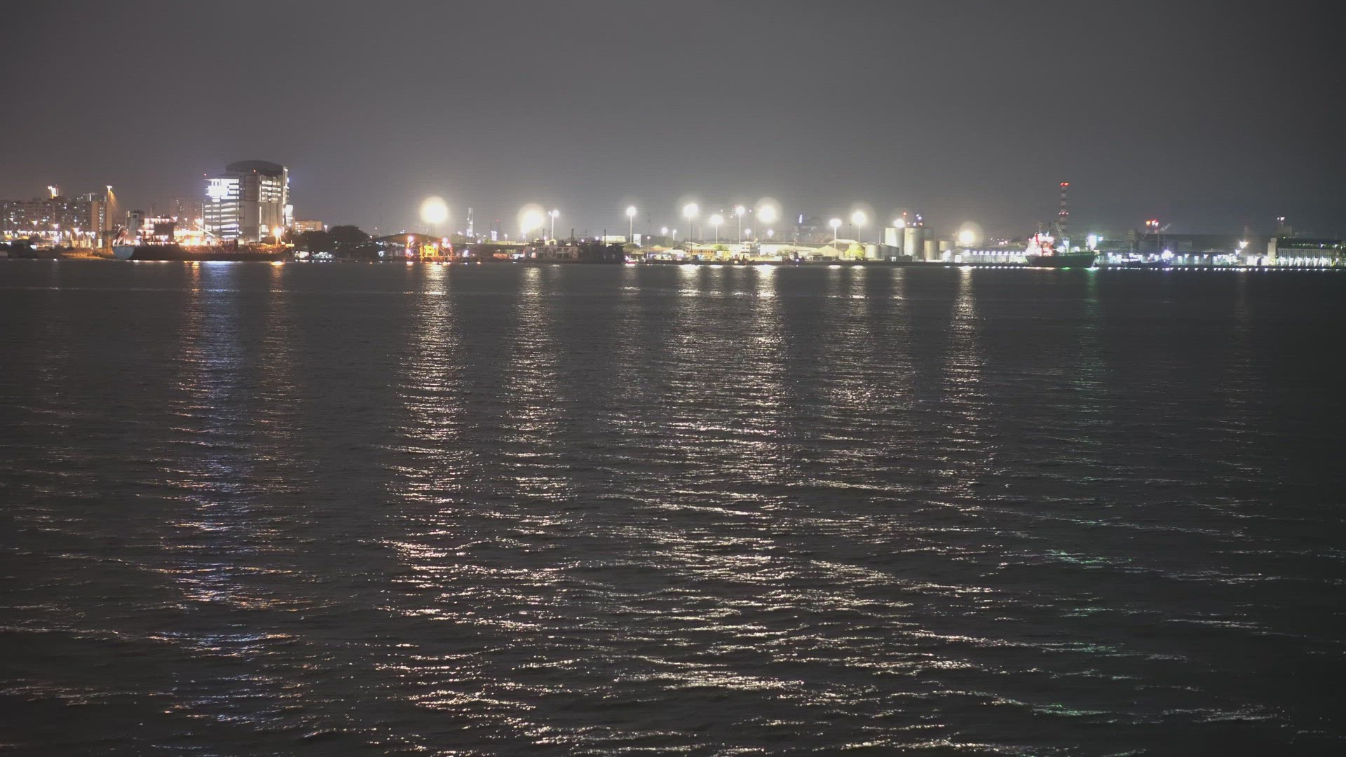 POV view ship move at dark sea