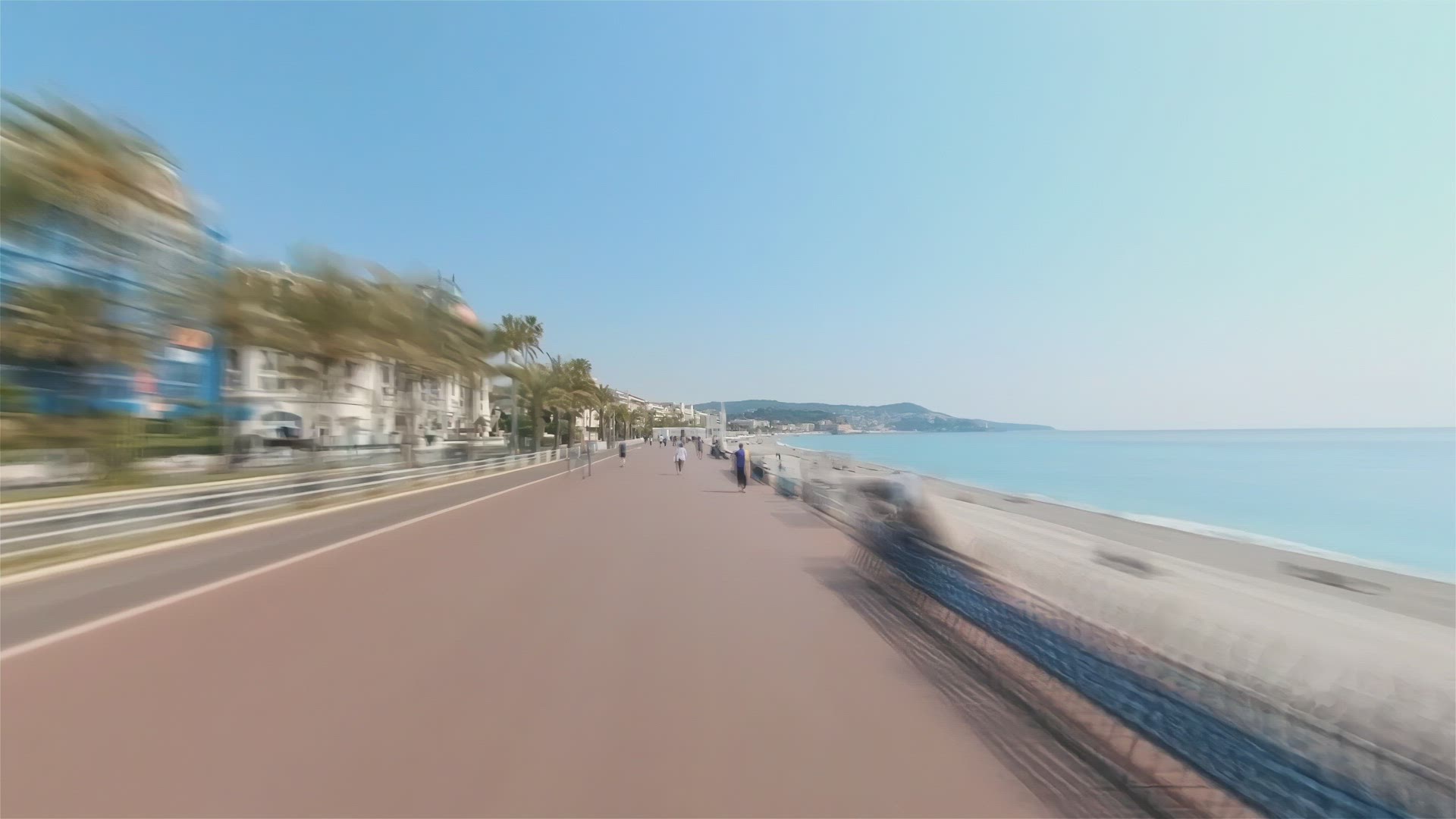 Nice, France, Timelapse - First person hyperlapse of the Promenade des Anglais boulevard in Nice dur