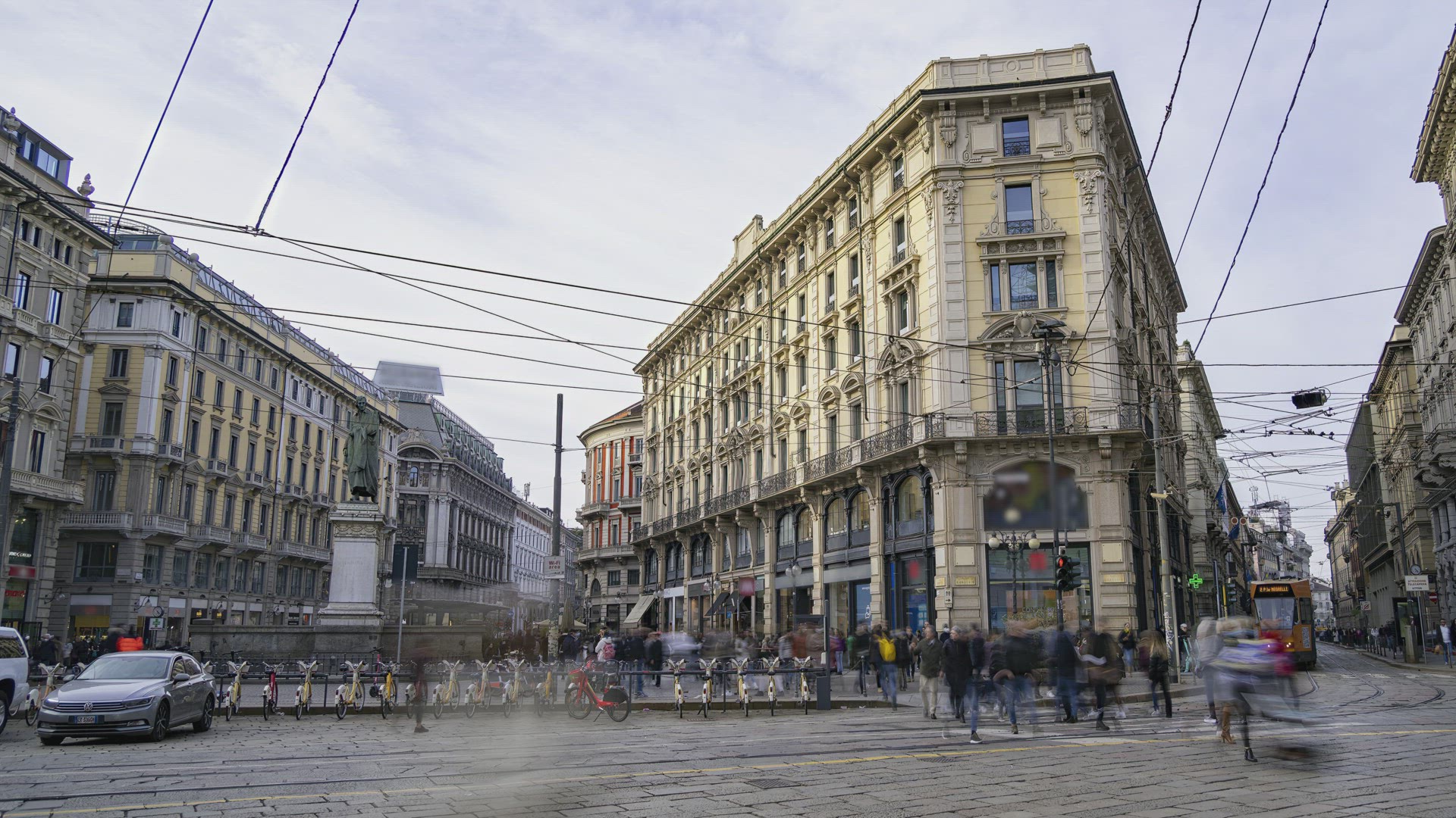 Milan, Italy, Timelapse - The Piazza Cordusio in Milan during the day