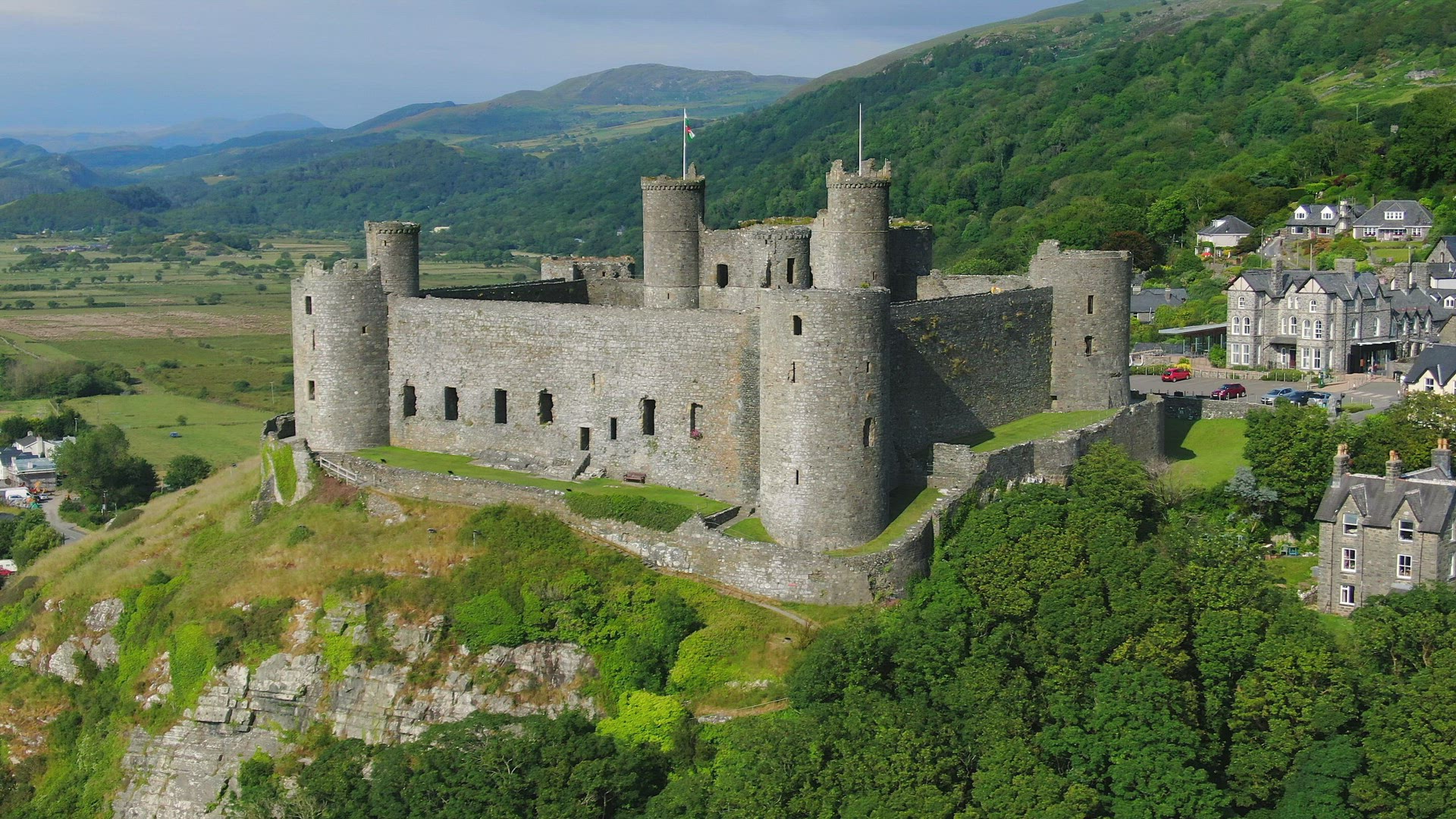 Aerial of Harlech Castle, Harlech, Gwynedd, North Wales