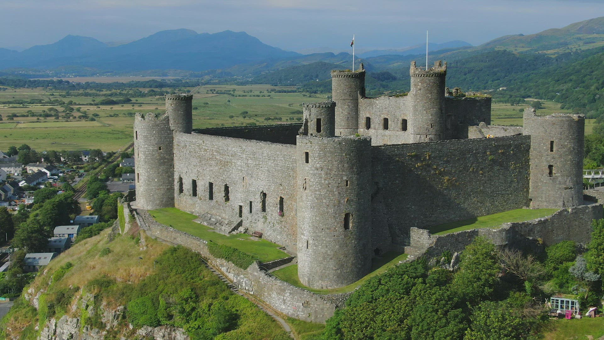Aerial of Harlech Castle, Harlech, Gwynedd, North Wales
