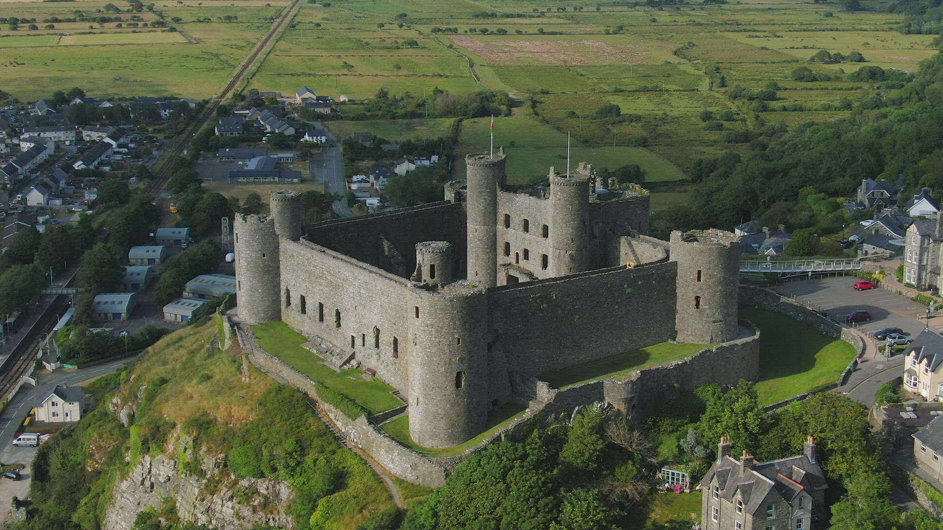 Aerial of Harlech Castle, Harlech, Gwynedd, North Wales