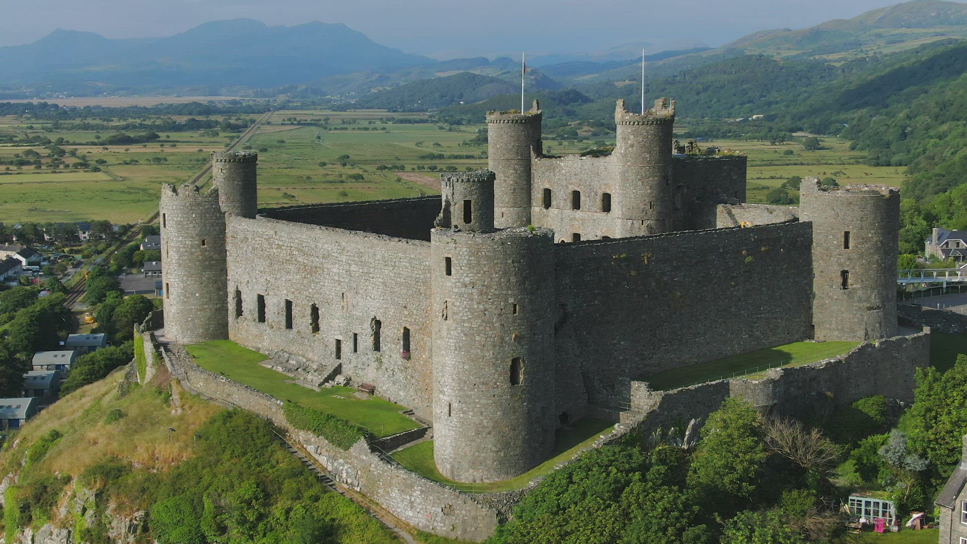 Aerial of Harlech Castle, Harlech, Gwynedd, North Wales