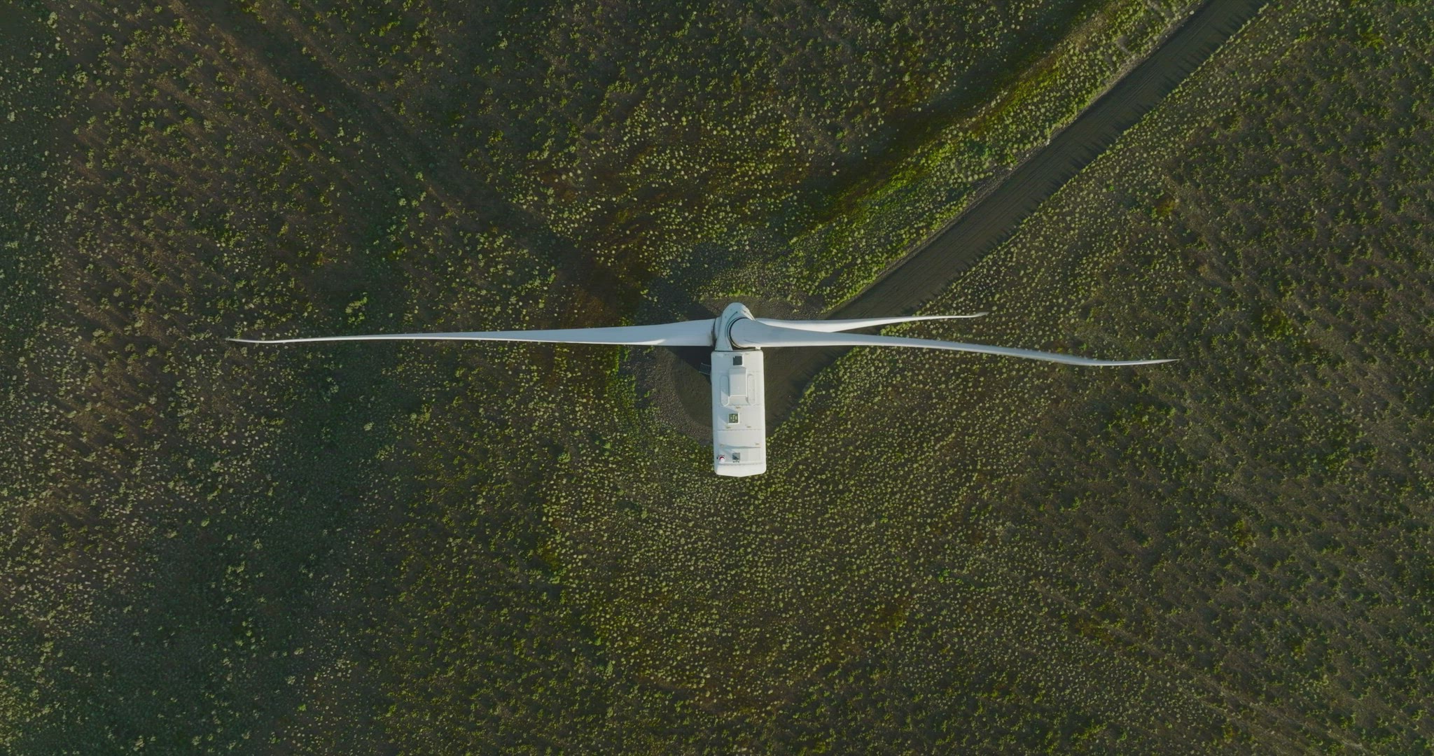 Top down birds eye of wind turbine 
