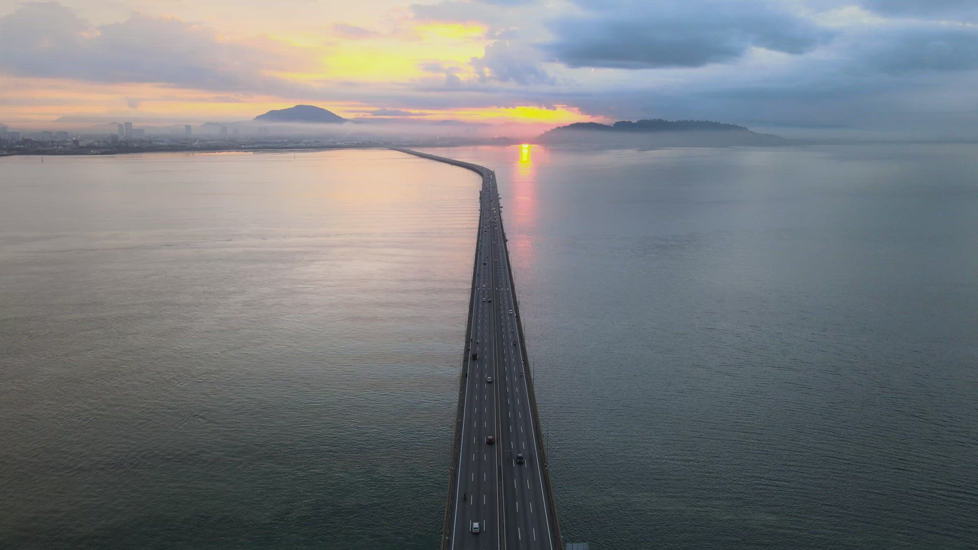 Aerial view look down Penang Bridge cross the sea