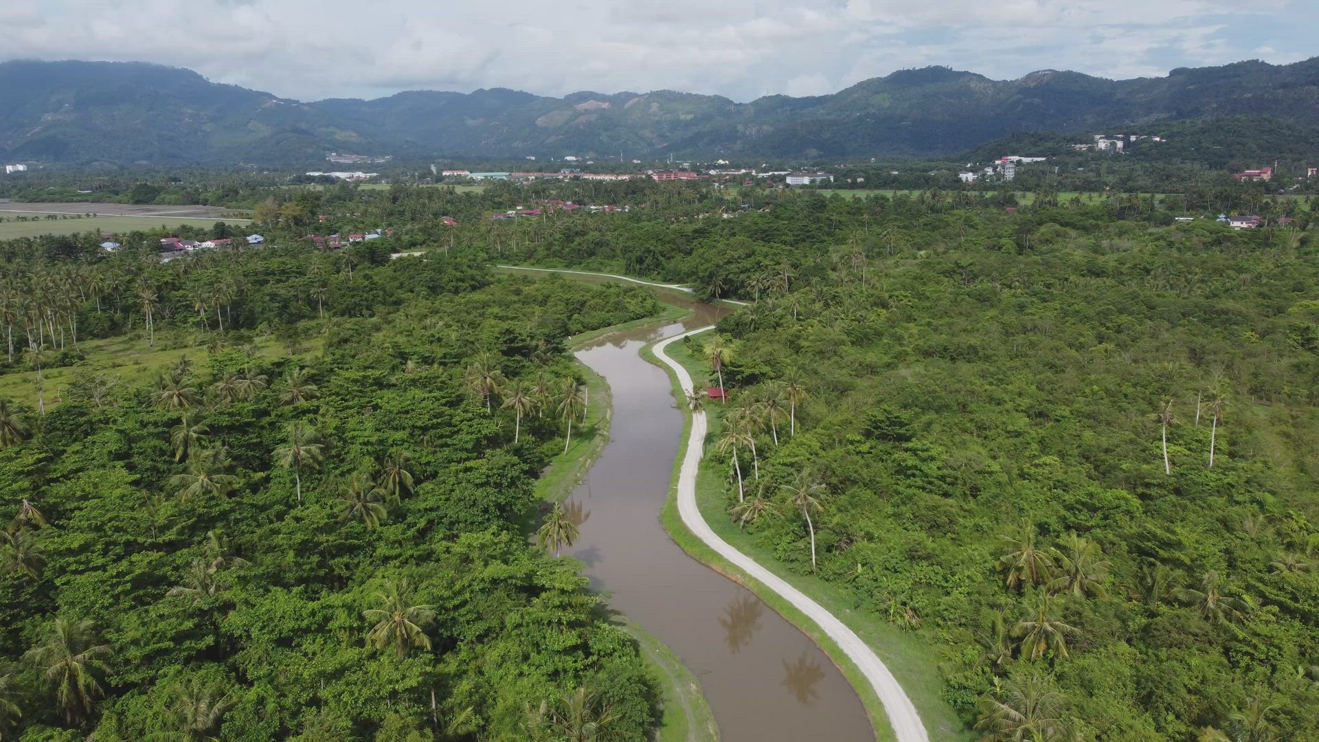 Aerial view rustic scene rive