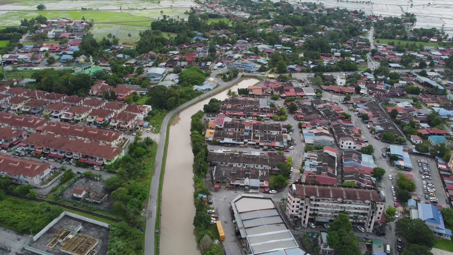 Aerial view suburban residential area