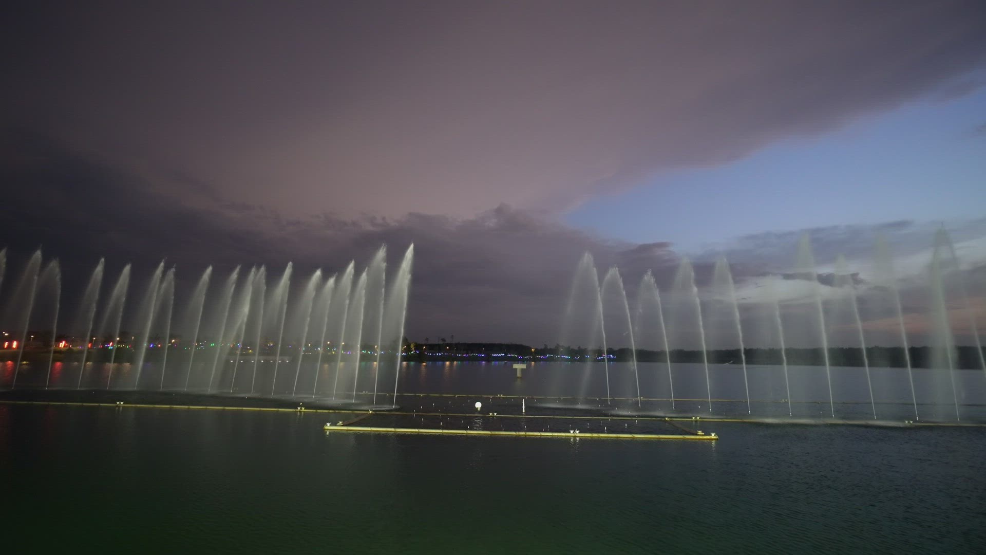 Water fountain in twilight hour