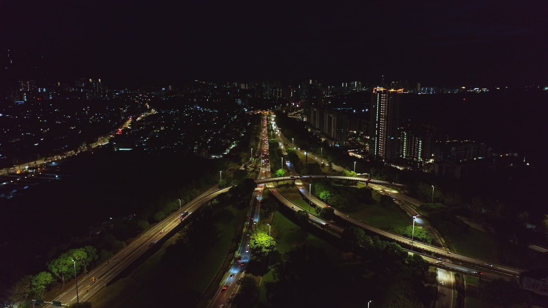 Aerial view interchange highway of Penang Bridge
