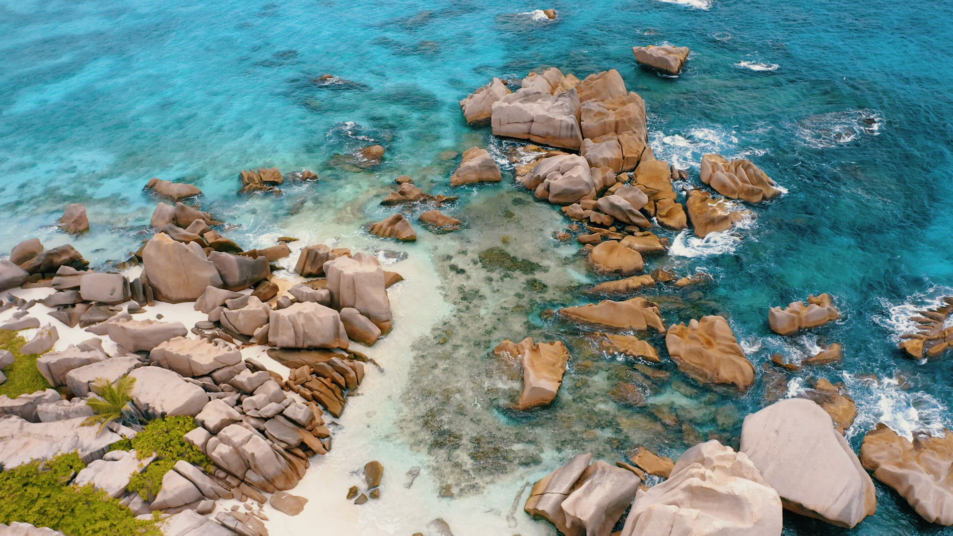 Aerial drone 4k top-down footage of Seychelles most hidden idyllic tropical beach Anse Marron at La 