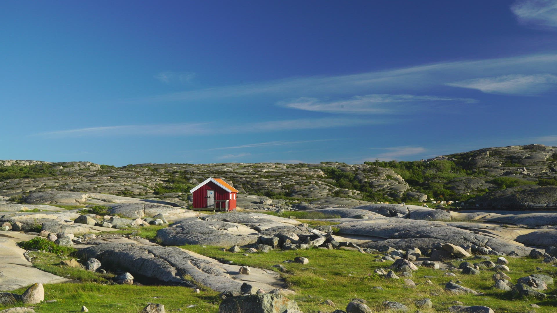 coastal landscape in Bohuslän - small red house among cliffs