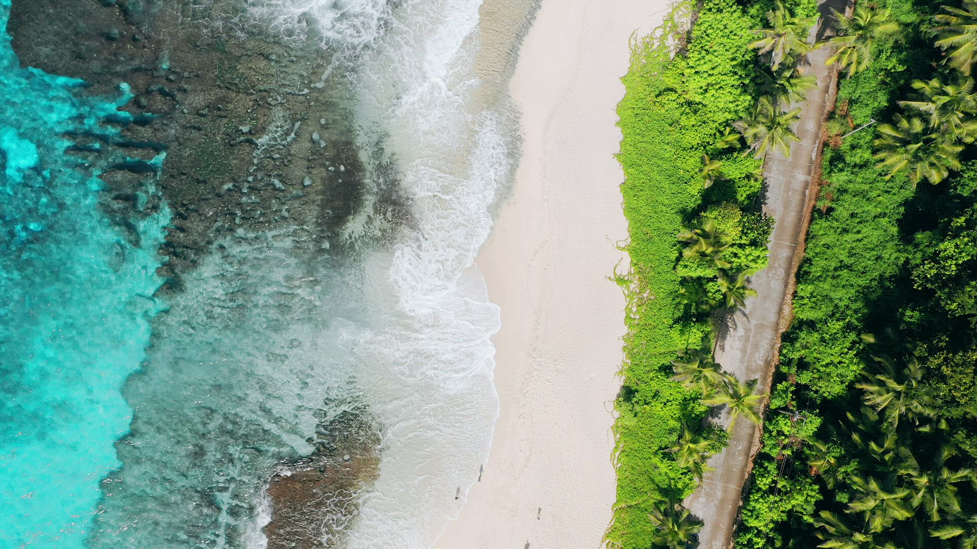Aerial forward flight 4K drone of bizarre paradise tropical beach Anse Bazarca at Mahe island, Seych