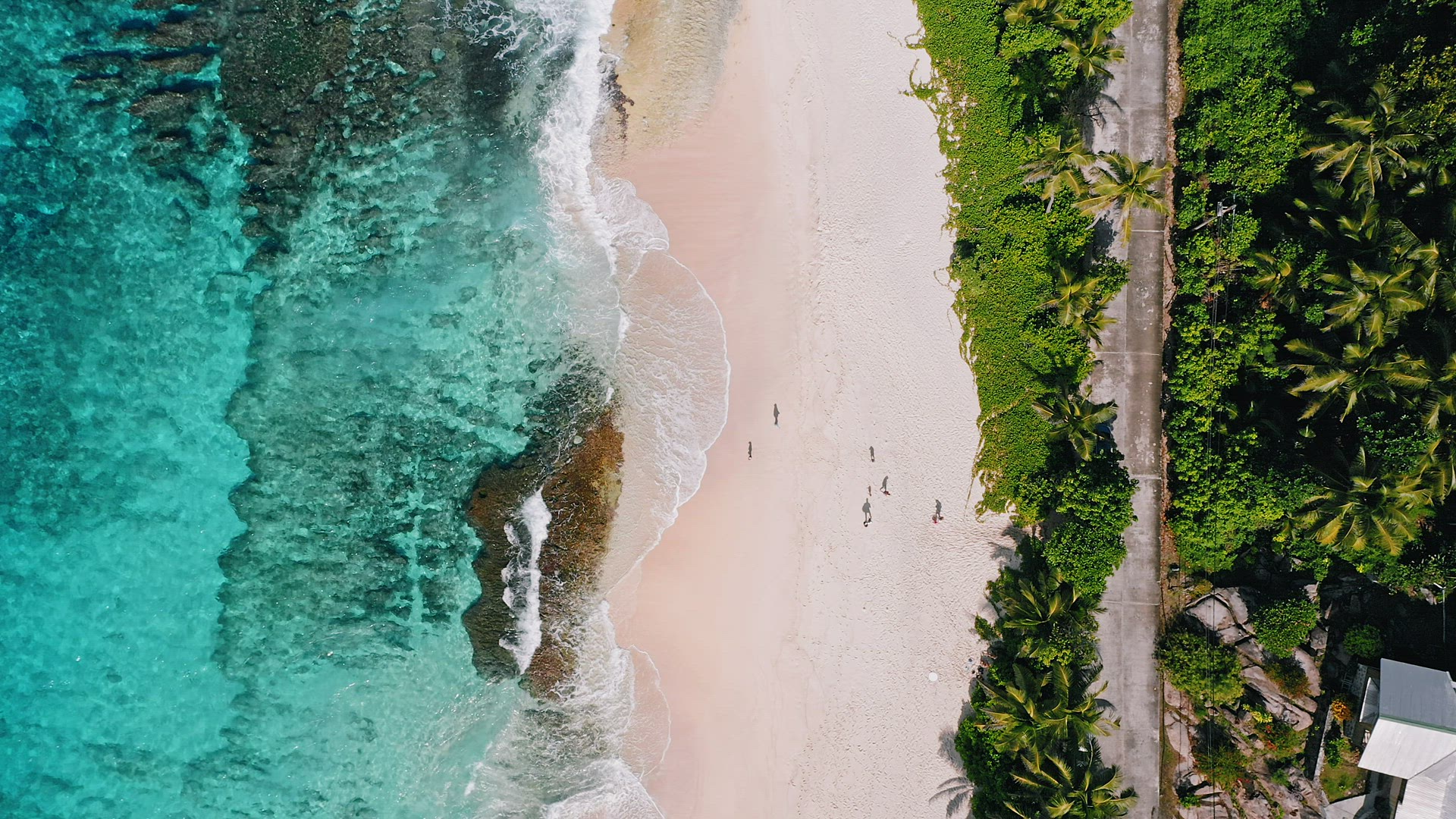 Mahe island, Seychelles.. Aerial top down view of tropical beach Anse Bazarca. Summer vacation, trav