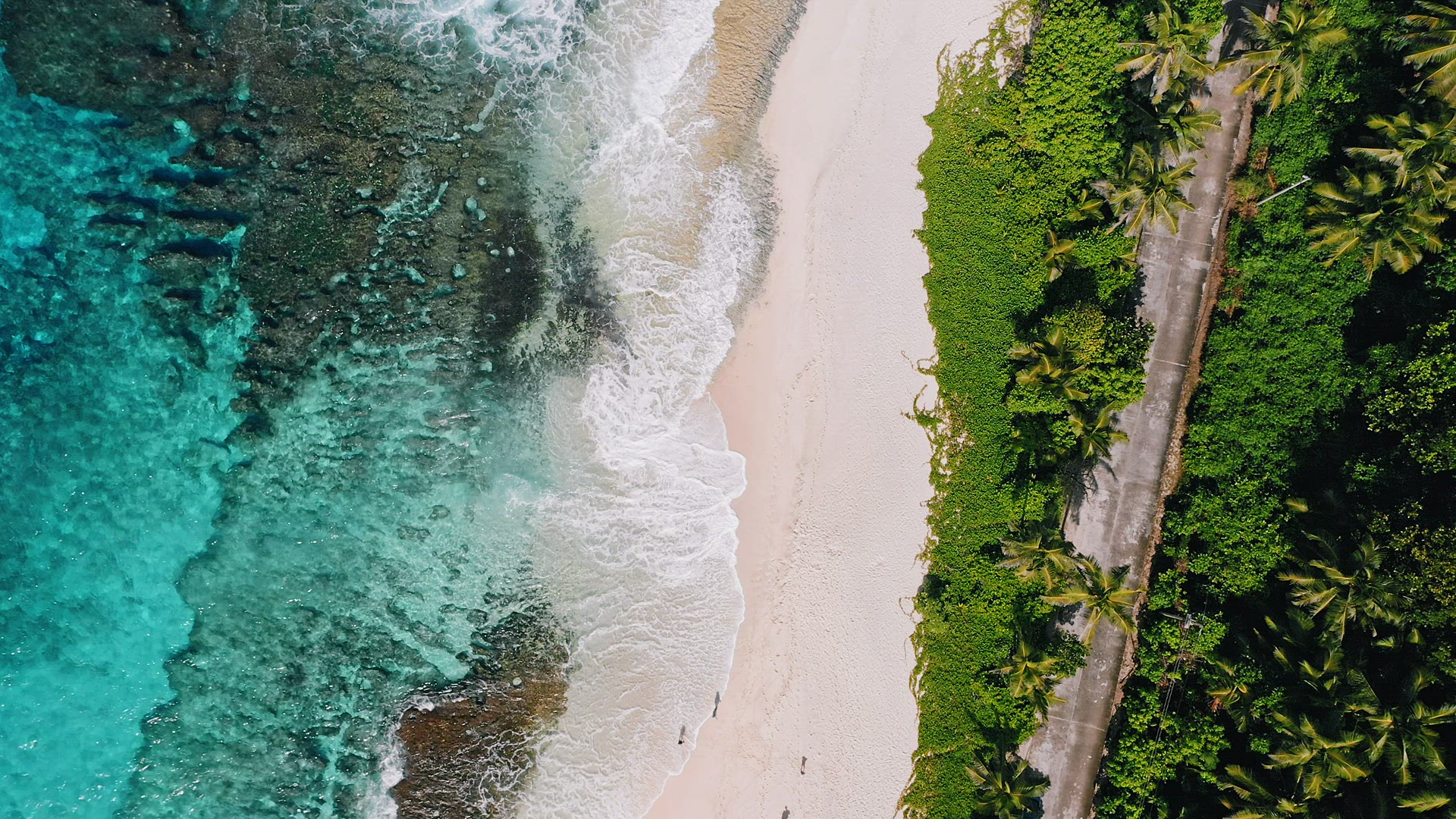 Mahe island, Seychelles.. Aerial top down view of tropical beach Anse Bazarca. Summer vacation, trav