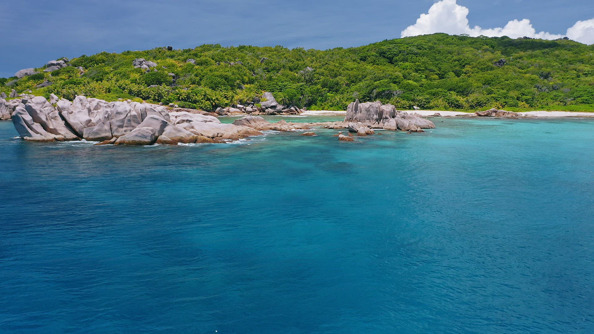 Aerial view of unique coastline with surreal nature granite boulders on remote paradise like beach h
