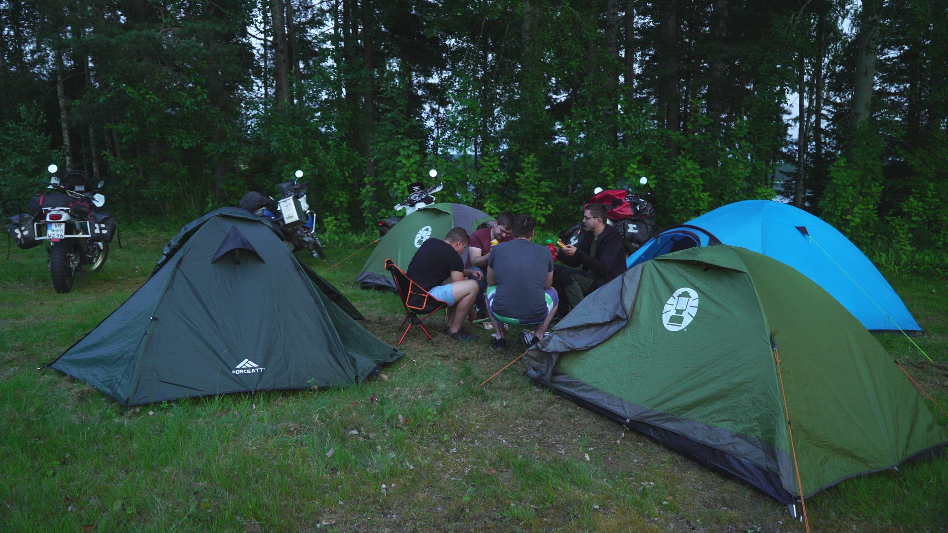 campers with tents in värmland - german campers - motor cycles