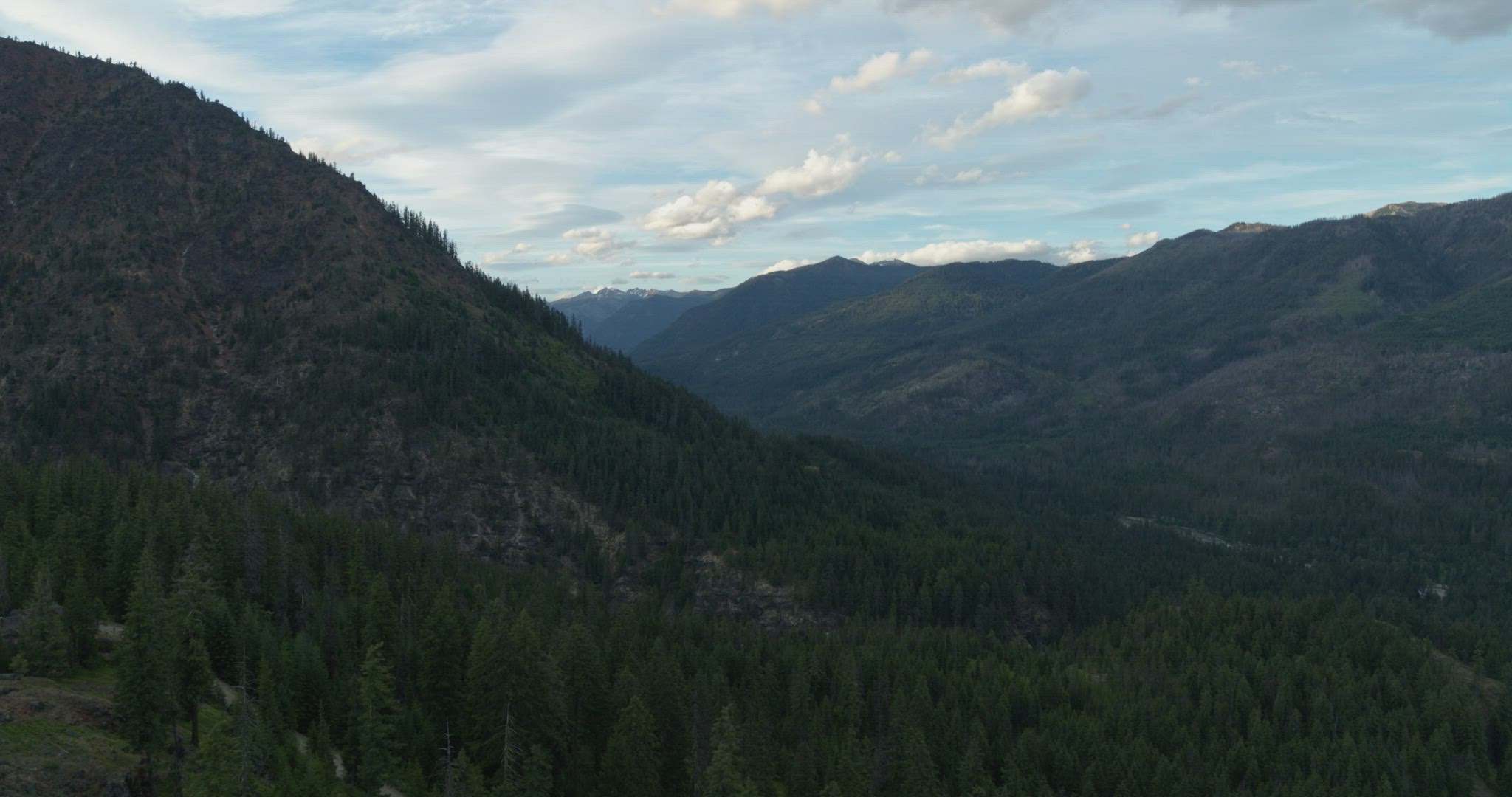 Wide aerial shot of cascade mountain range