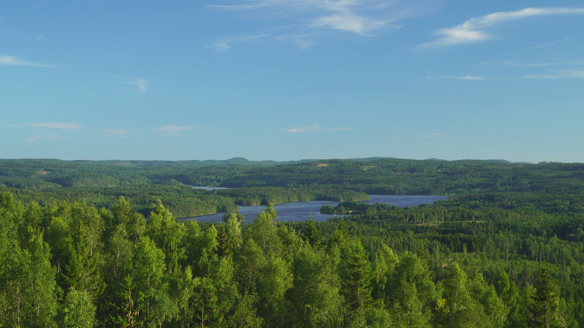 view over landscape - lakes and forests - blue sky