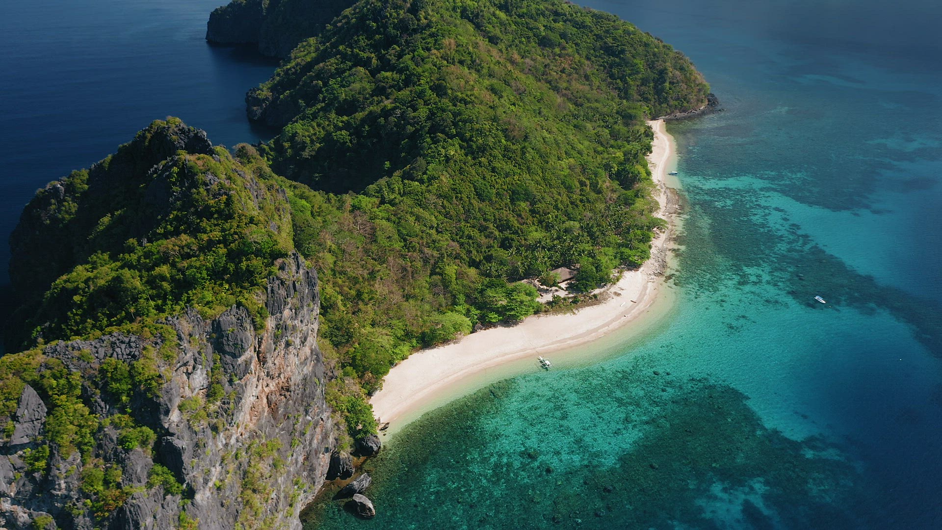 4K Aerial view of tropical beach on Dilumacad or Helicopter island. El Nido, Palawan Philippines. Bl